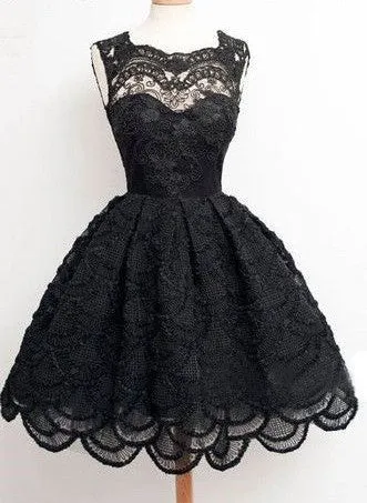 Black Lace Lovely Junior Graduation Short Homecoming Dresses, BG51404