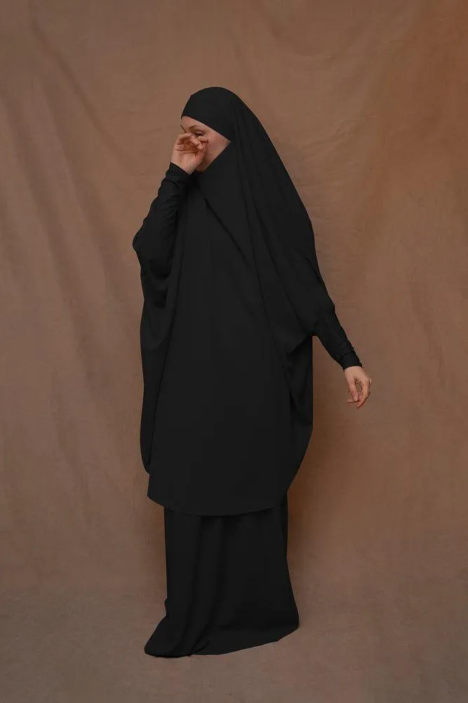 Black Moira prayer Umrah gown with niqab feature