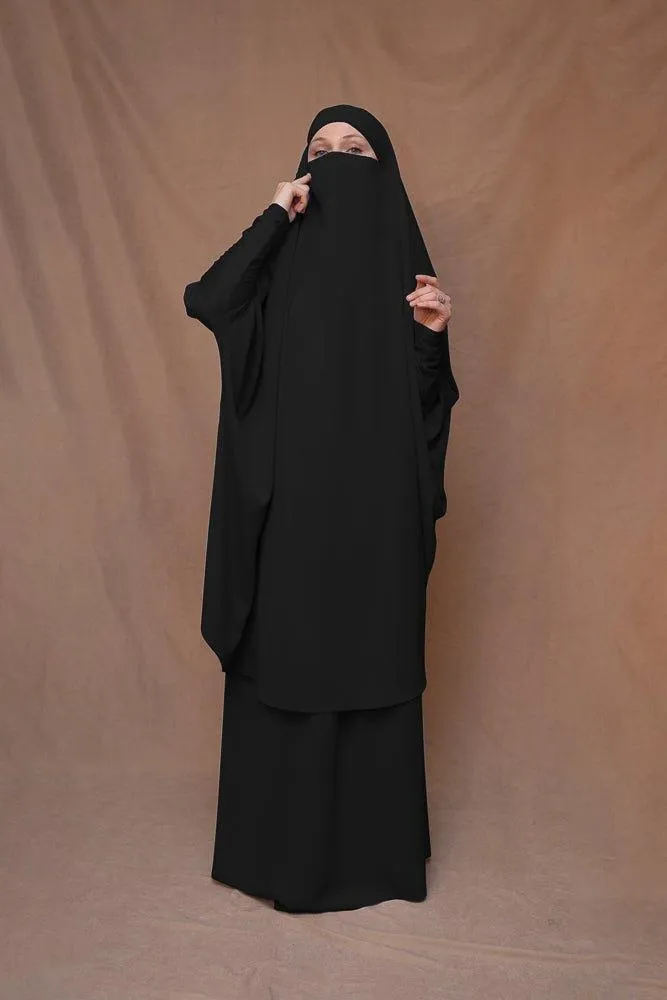 Black Moira prayer Umrah gown with niqab feature