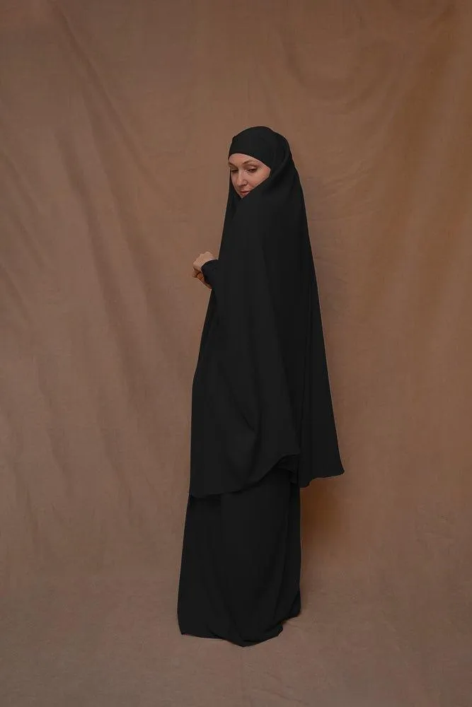 Black Moira prayer Umrah gown with niqab feature