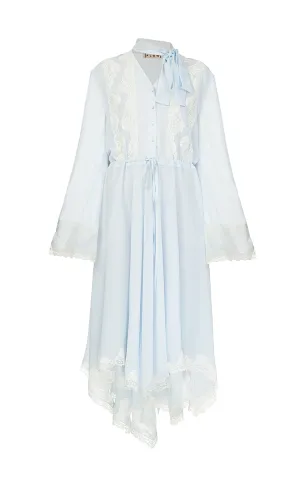 Blue Chiffon Dress with White Lace