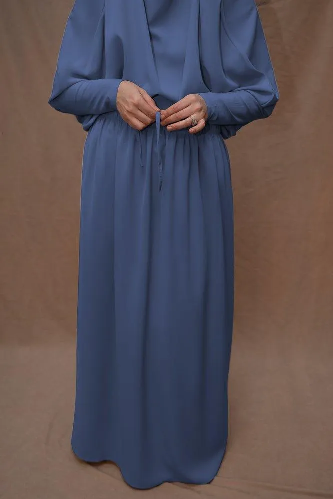 Blue Moira prayer Umrah gown with niqab feature