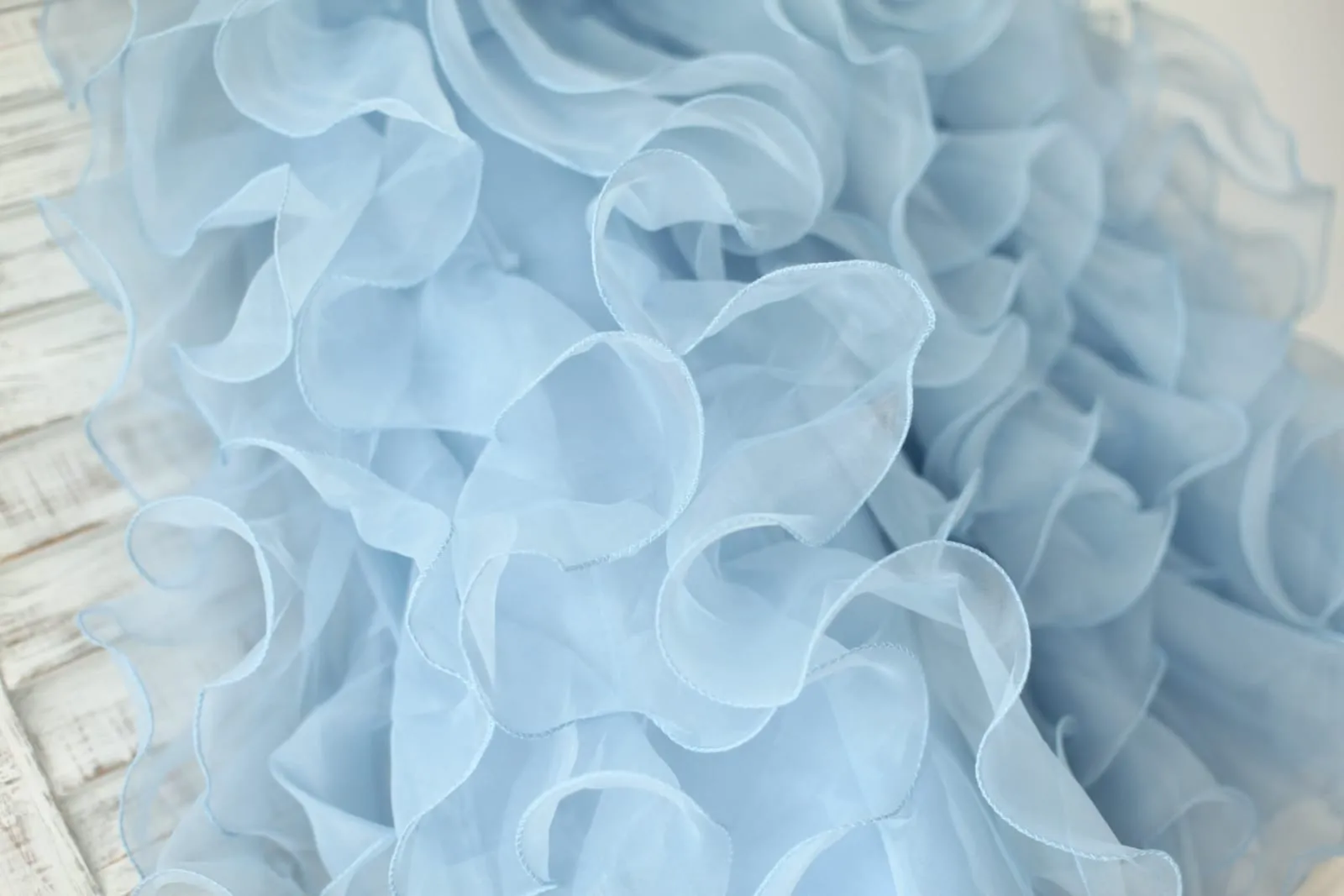 Blue Satin Ruffle Organza Skirt TUTU Princess Flower Girl Dress