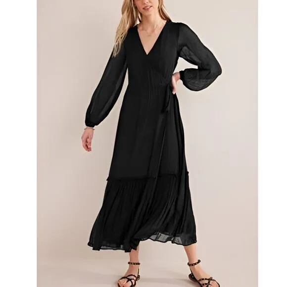 Boden Womens Whimsigoth Party Long Sleeve True Wrap Midi Dress Size 16/18 Black