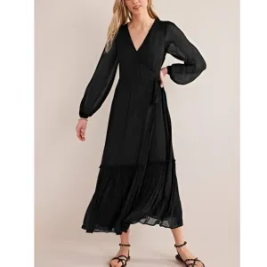 Boden Womens Whimsigoth Party Long Sleeve True Wrap Midi Dress Size 16/18 Black