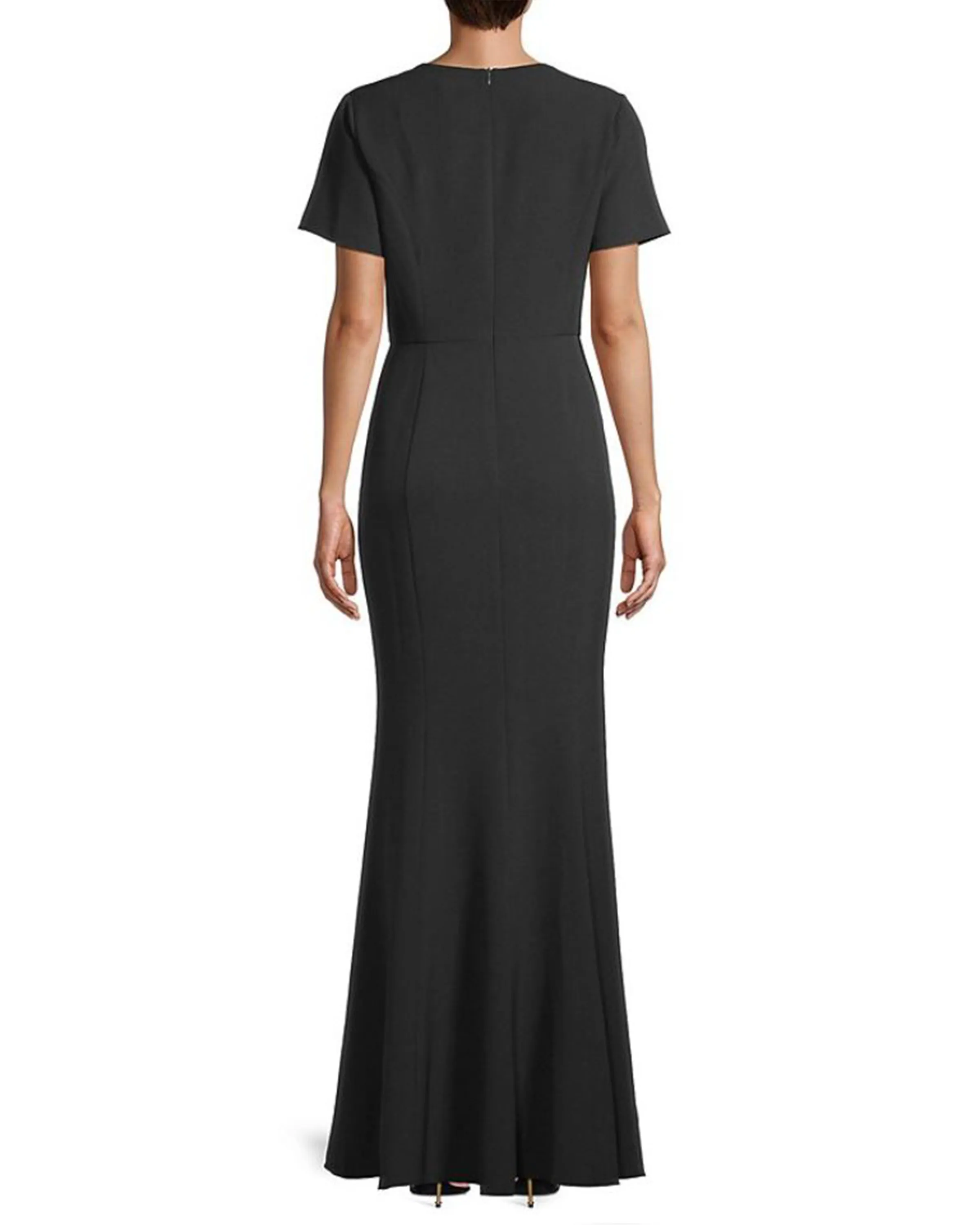 Bow Detail Crepe Gown in Black