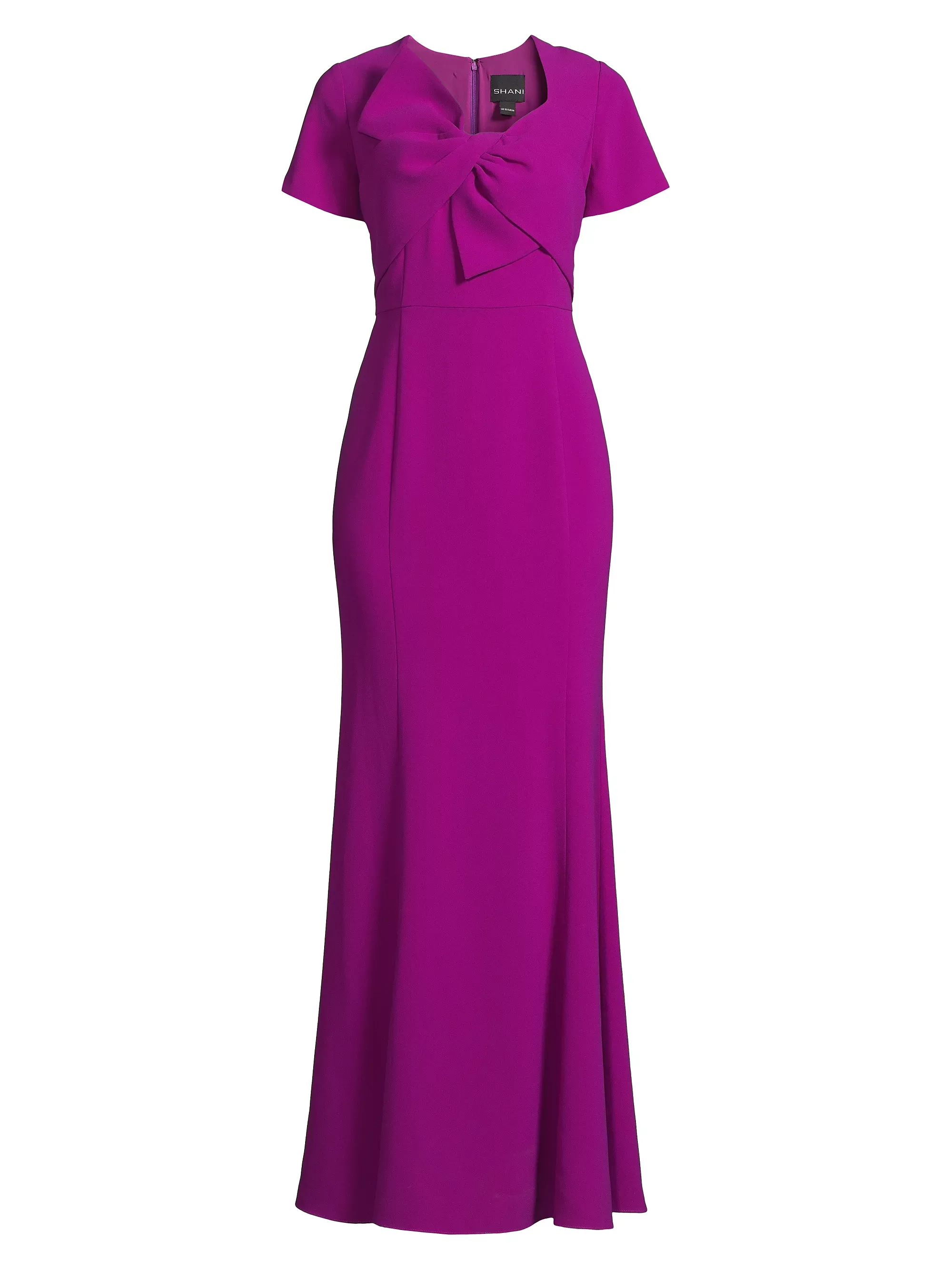 Bow Detail Crepe Gown in Fuchsia
