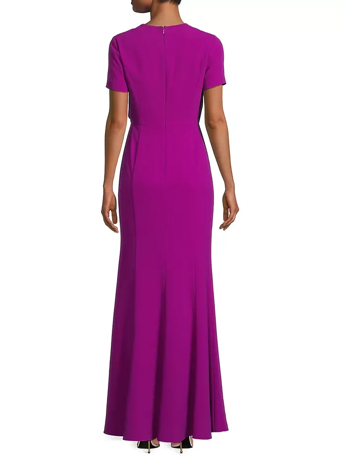 Bow Detail Crepe Gown in Fuchsia