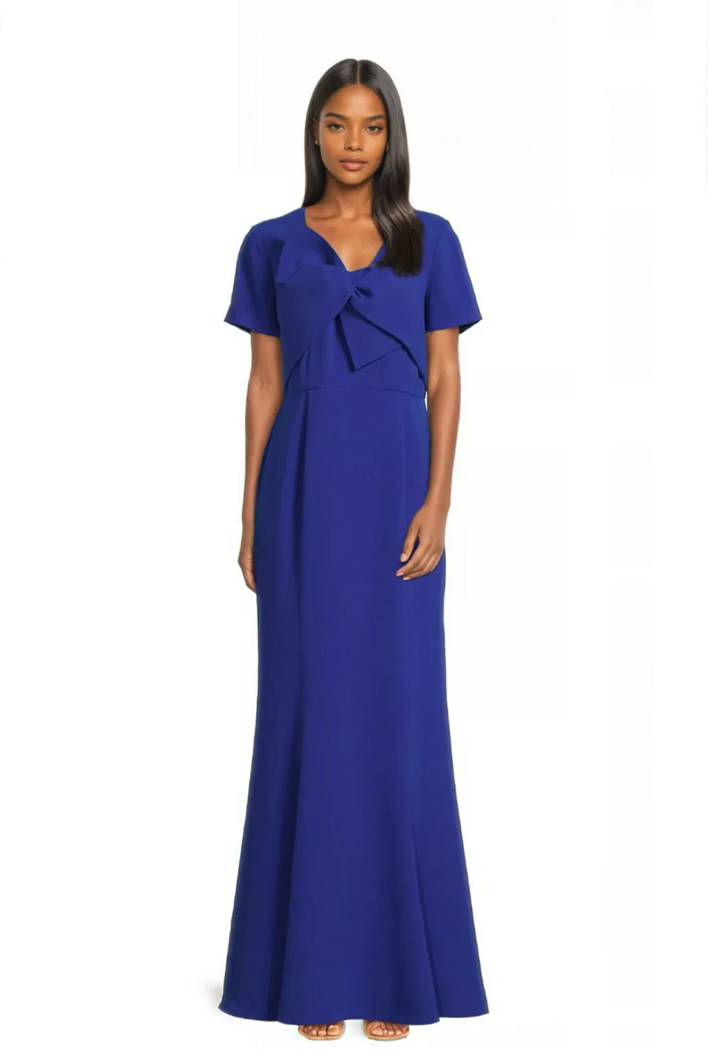 Bow Detail Crepe Gown in Royal Blue