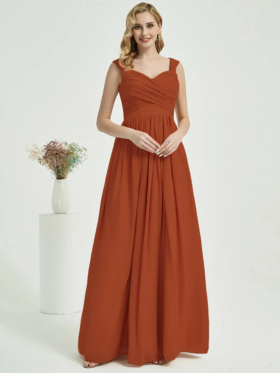 Burnt Orange Sweetheart Backless Chiffon Floor Length Bridesmaid Dress
