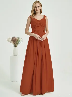Burnt Orange Sweetheart Backless Chiffon Floor Length Bridesmaid Dress