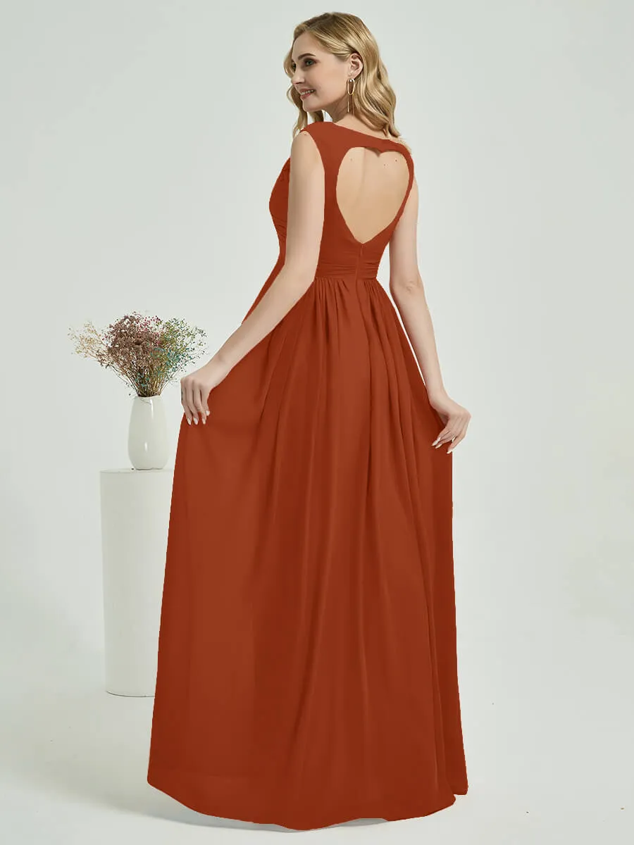 Burnt Orange Sweetheart Backless Chiffon Floor Length Bridesmaid Dress