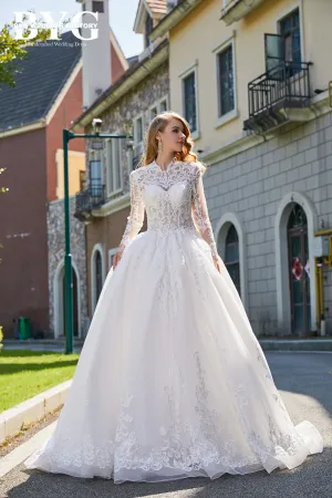 BYG #29764 high neck musilim long sleeves lace wedding dress
