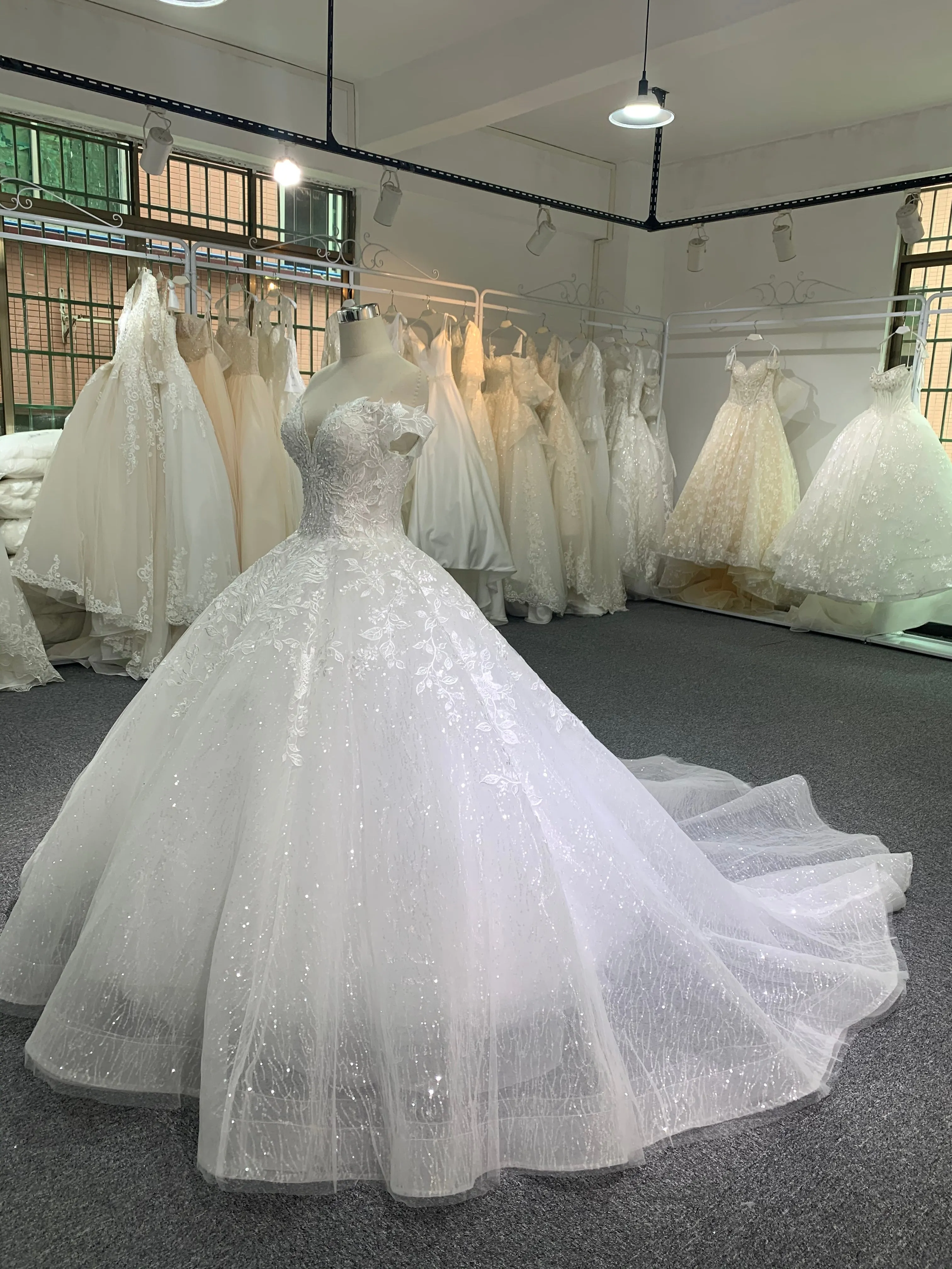 BYG deep V neck off the shoulder wedding dress