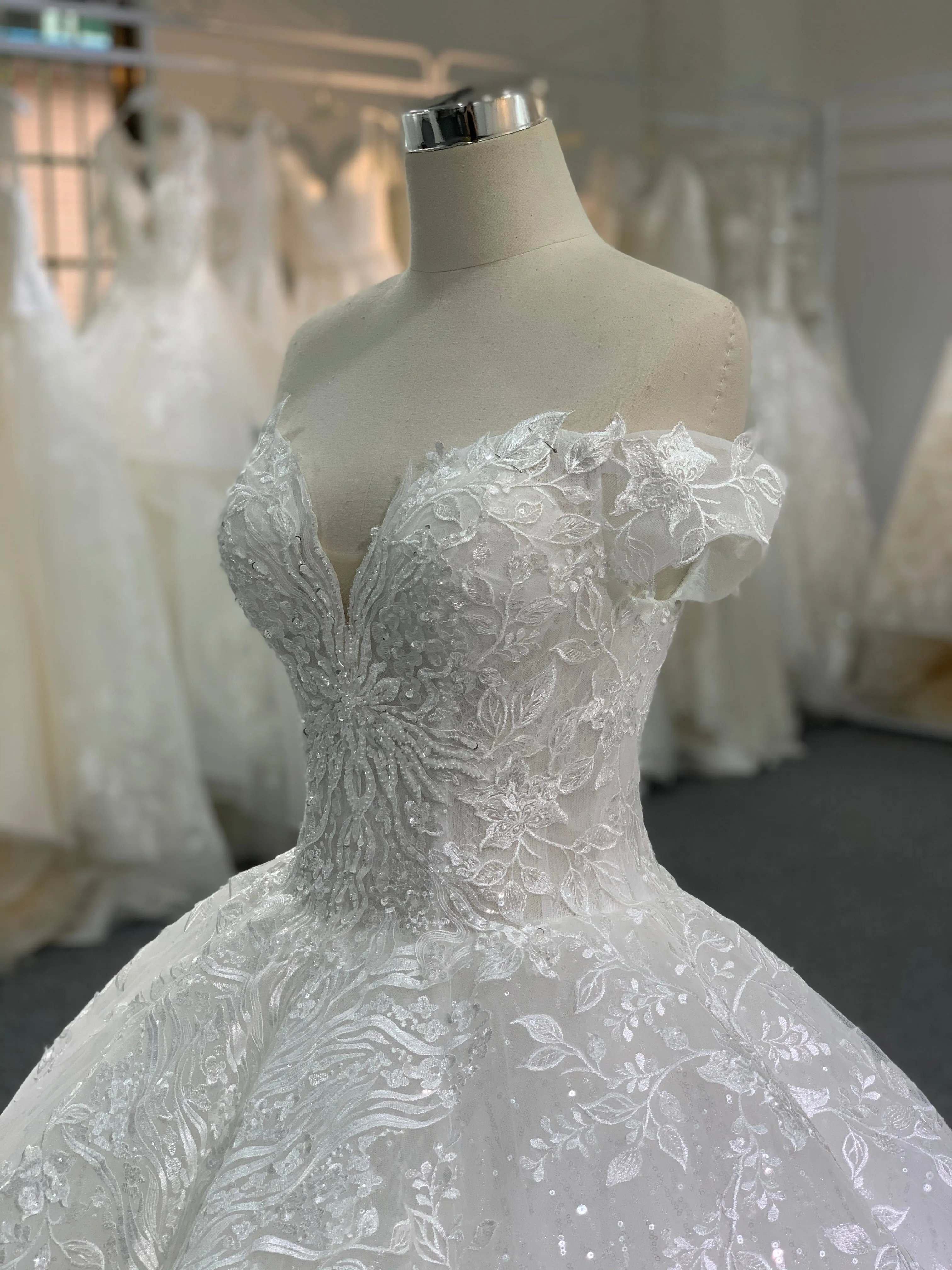 BYG deep V neck off the shoulder wedding dress