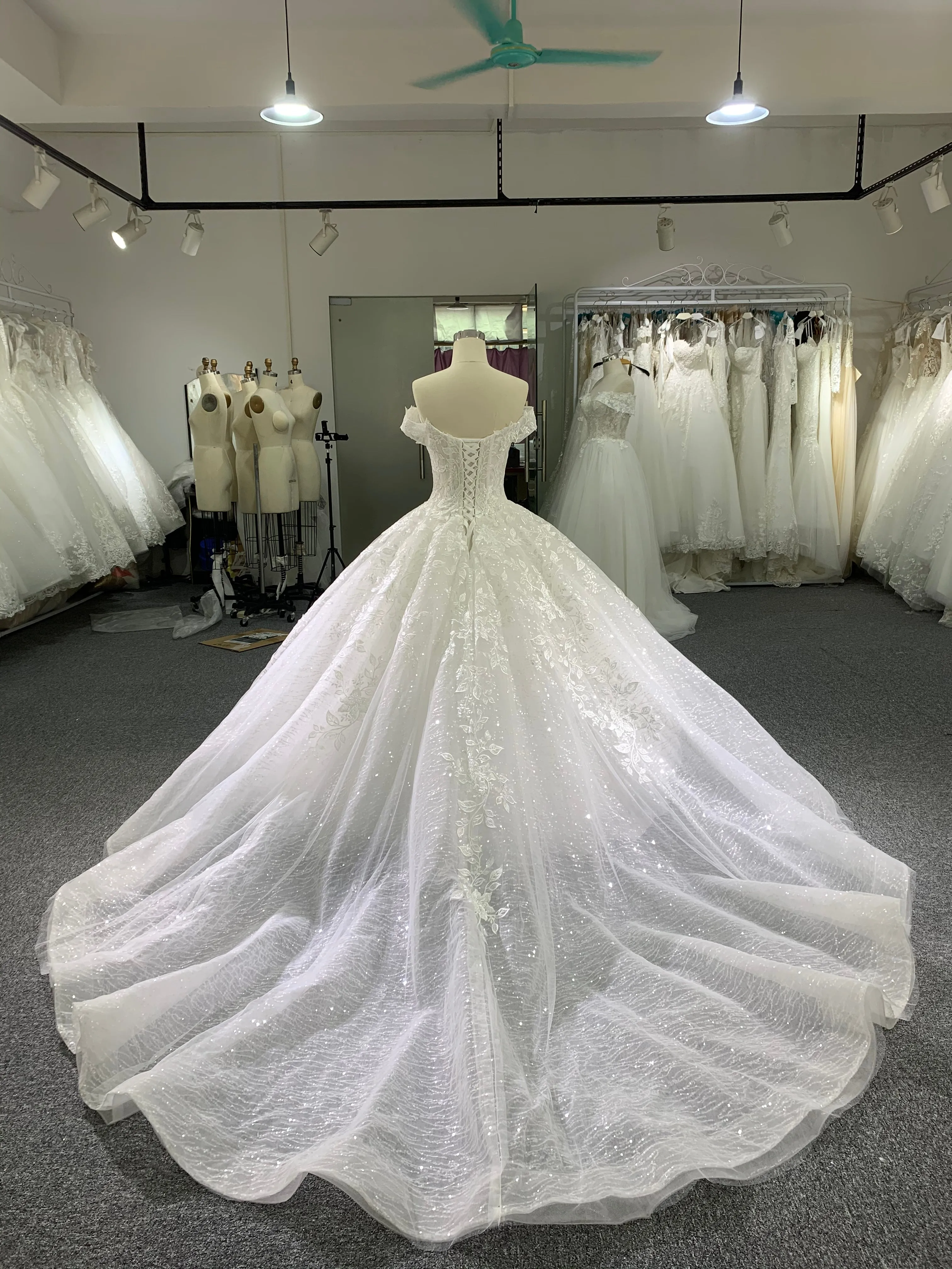 BYG deep V neck off the shoulder wedding dress