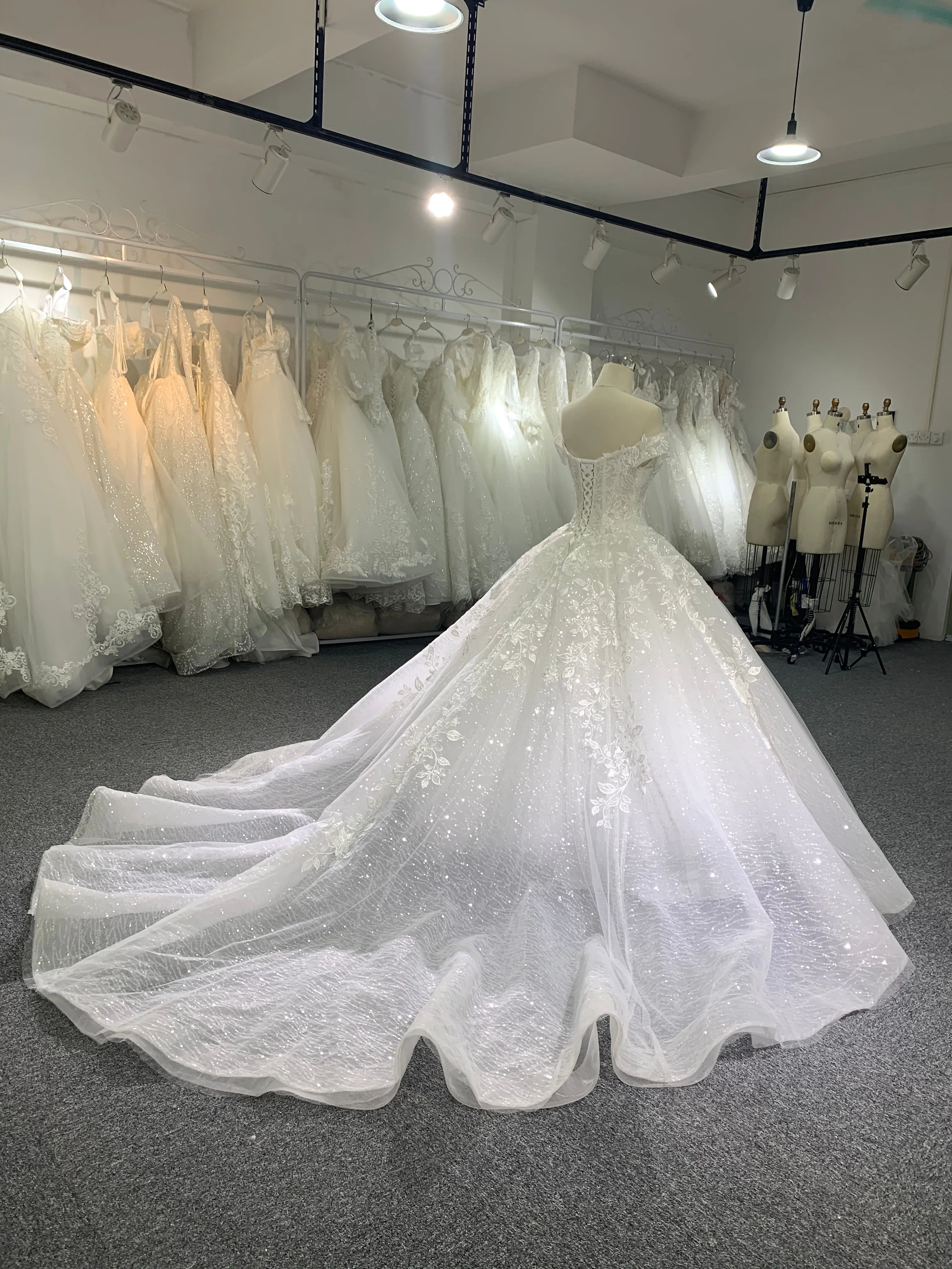 BYG deep V neck off the shoulder wedding dress
