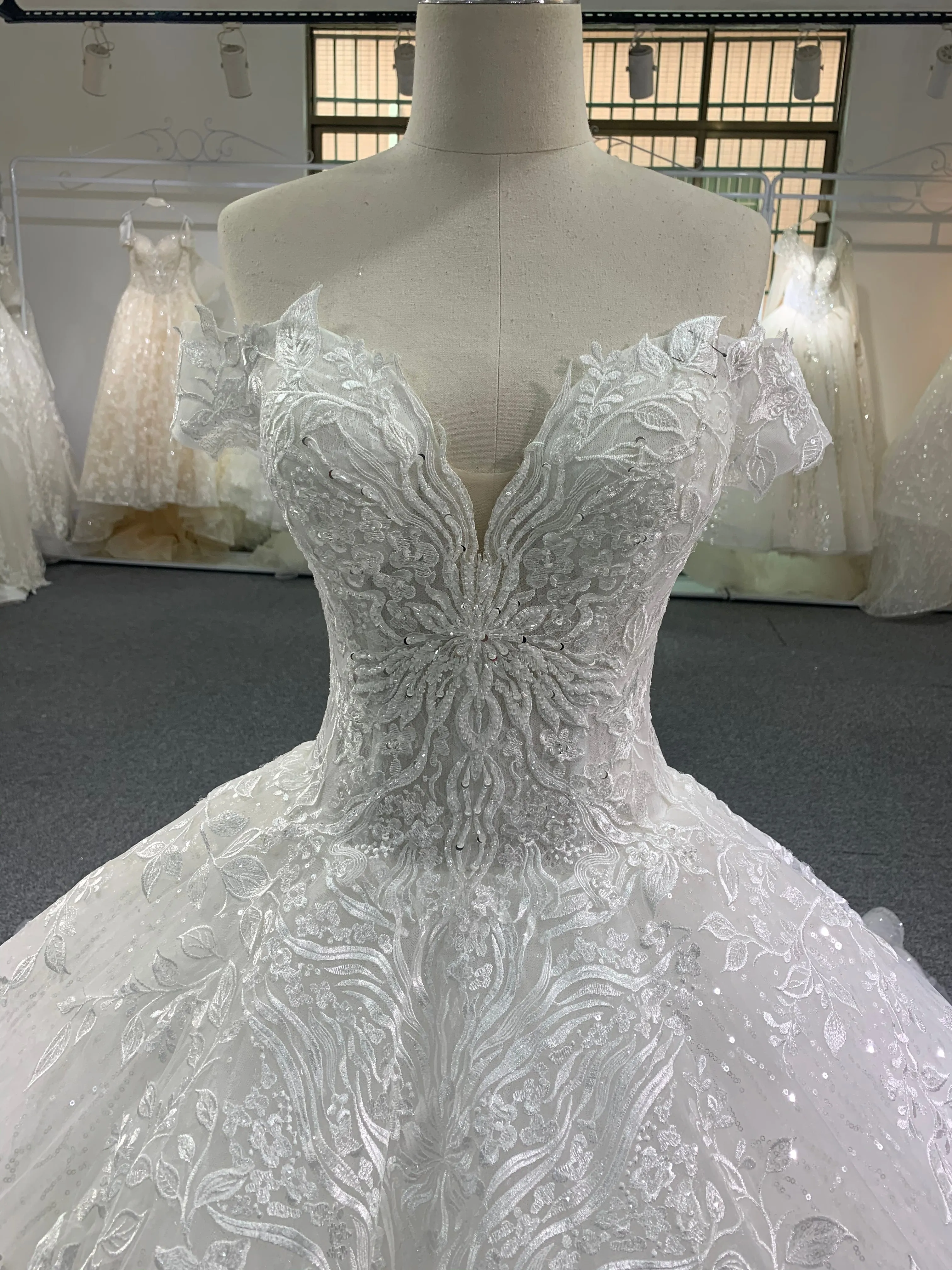 BYG deep V neck off the shoulder wedding dress