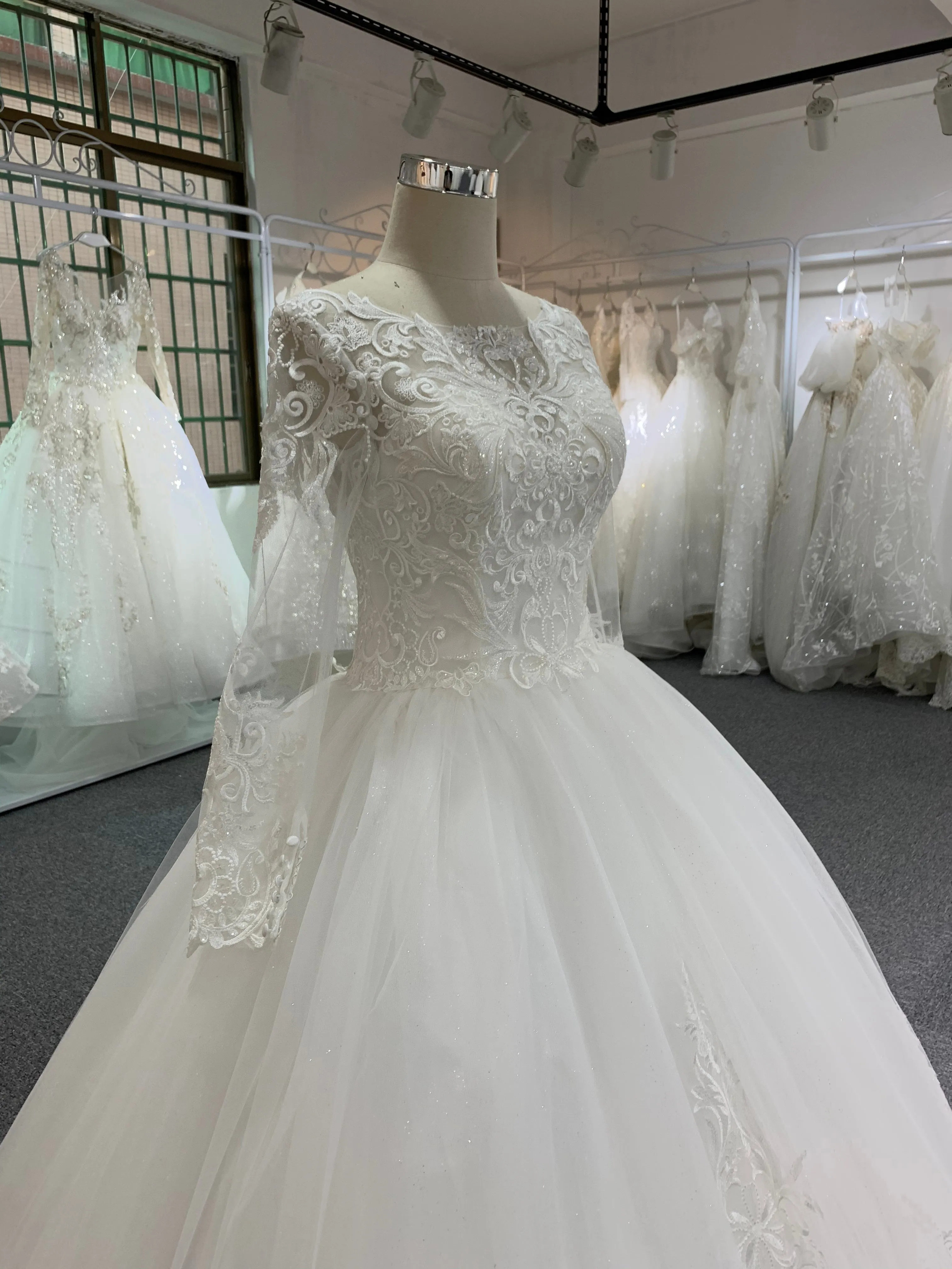 BYG long sleeves floor length lace ball gown