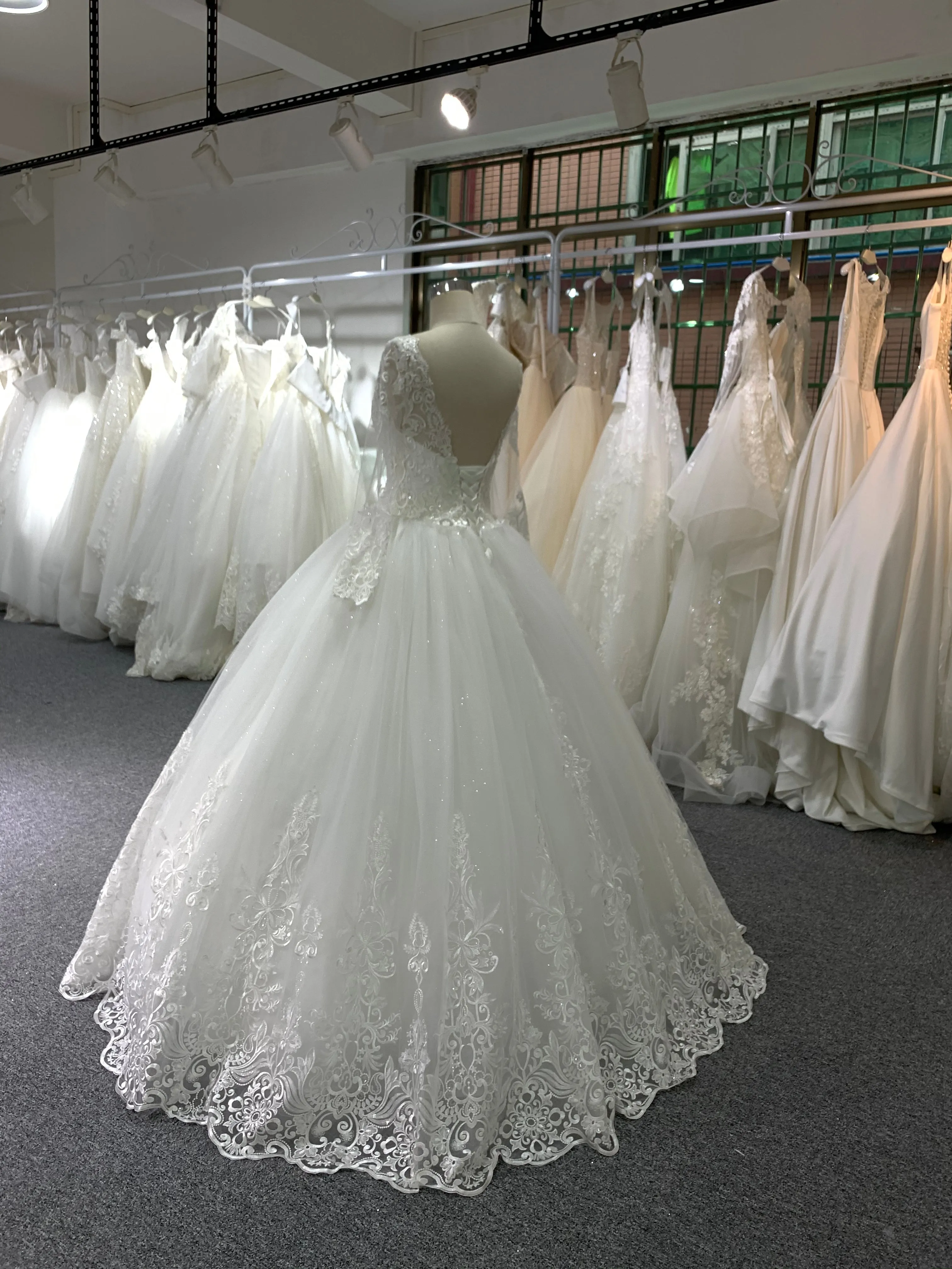 BYG long sleeves floor length lace ball gown