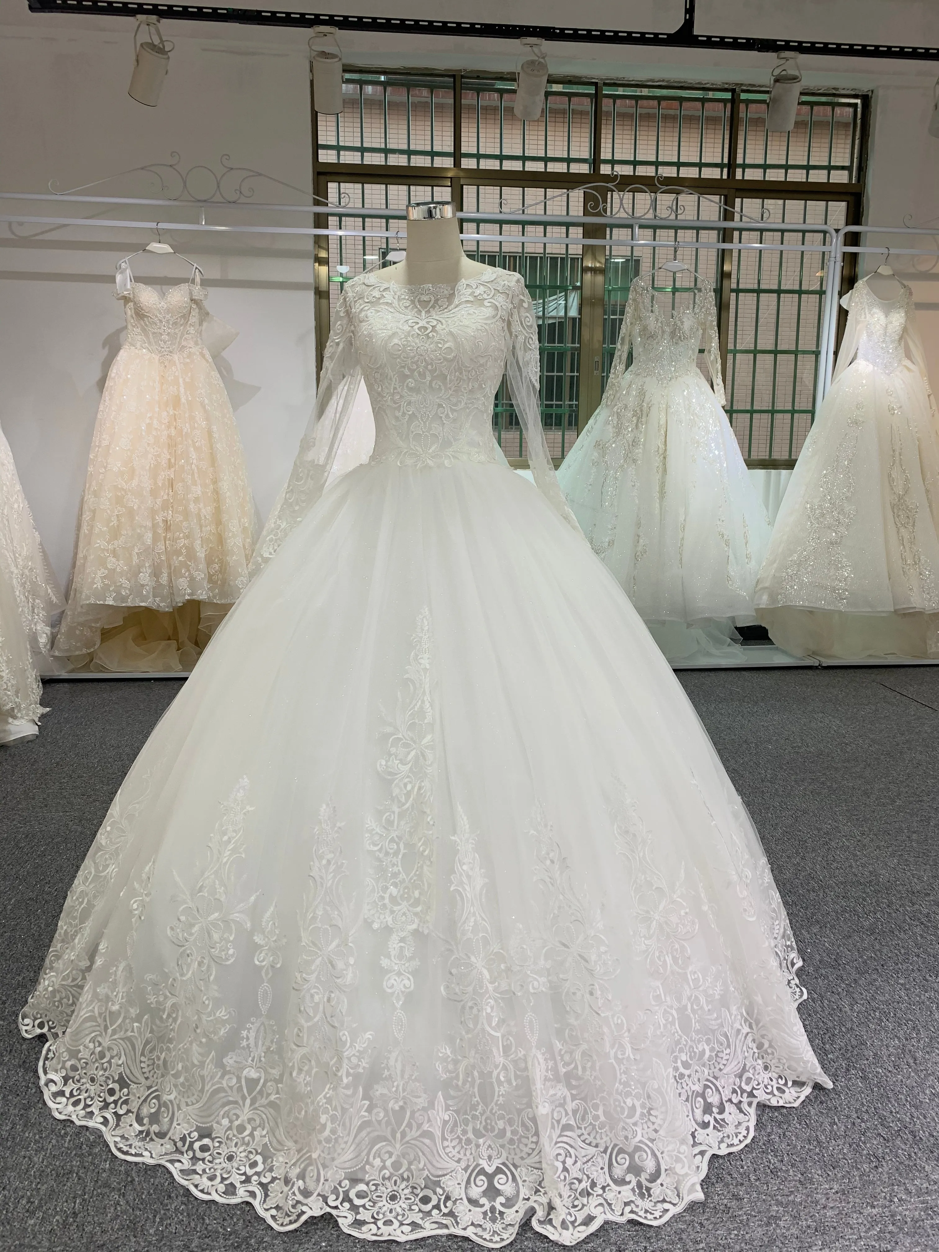 BYG long sleeves floor length lace ball gown
