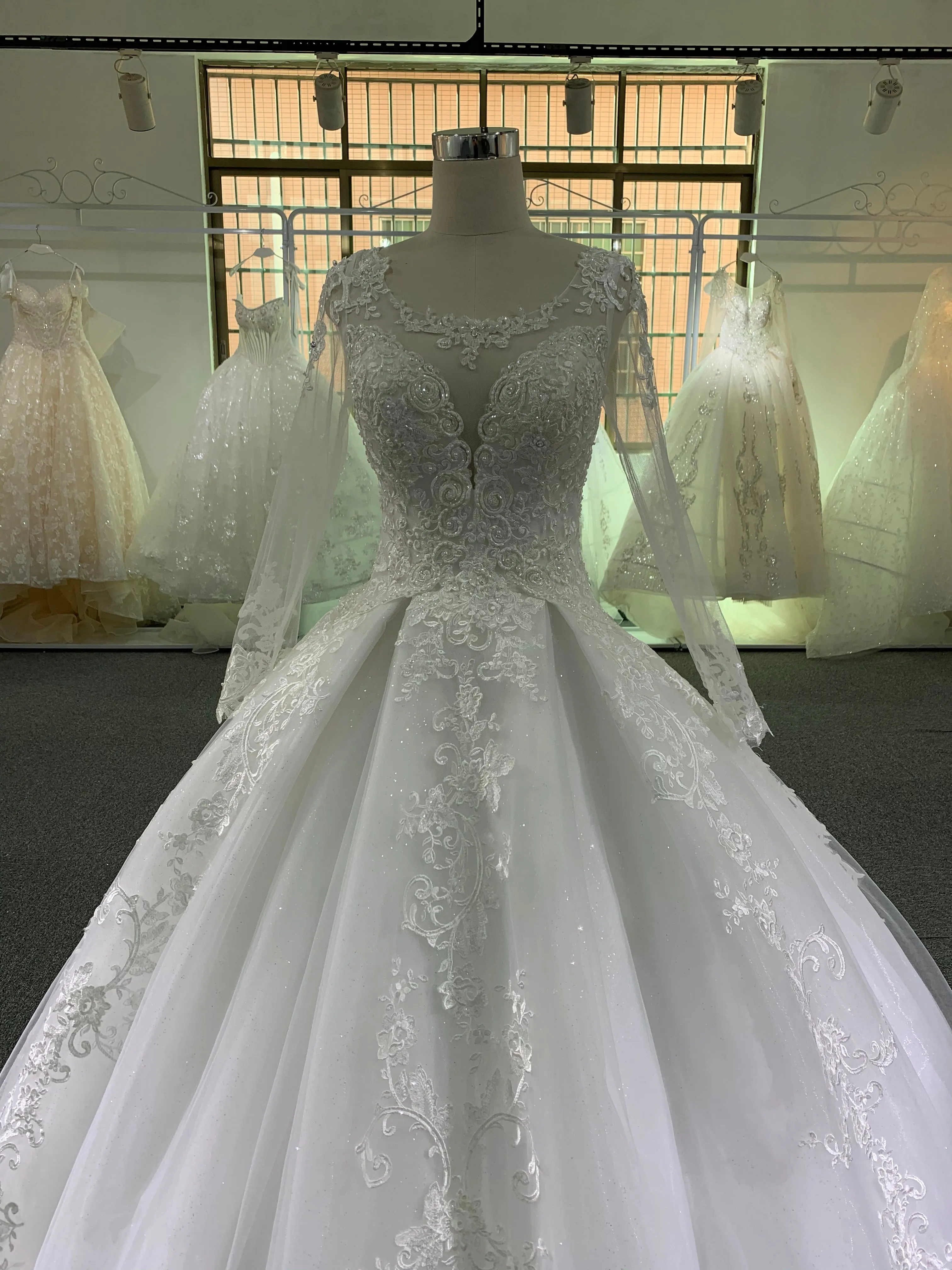 BYG long sleeves sweatheart wedding gown