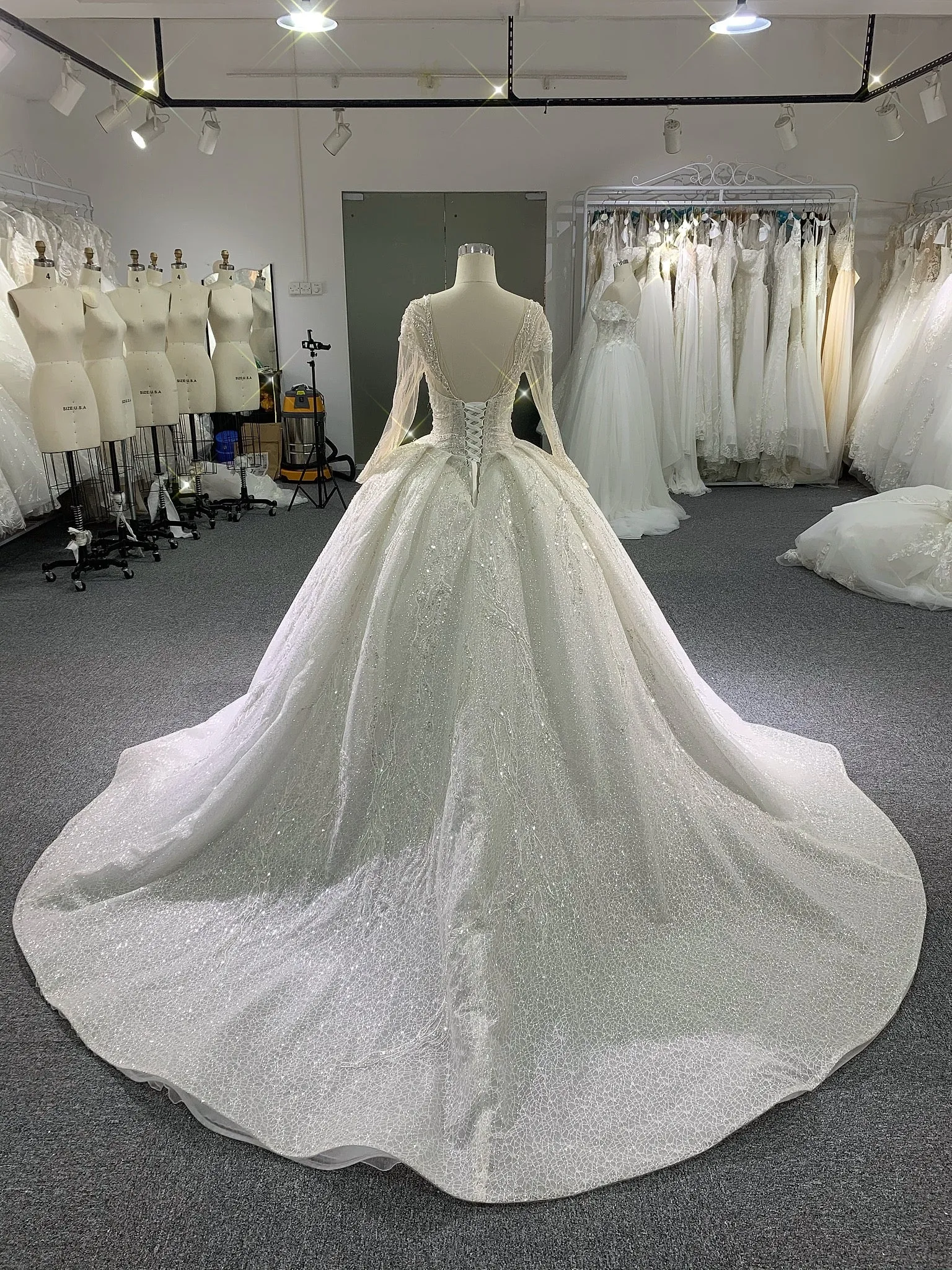 BYG luxury glitter long sleeves wedding dress