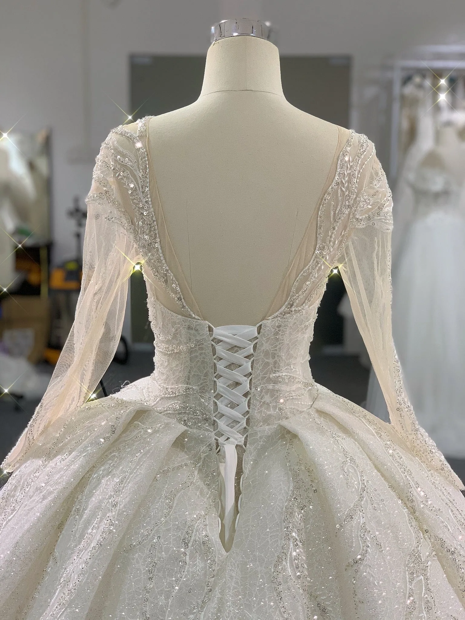 BYG luxury glitter long sleeves wedding dress