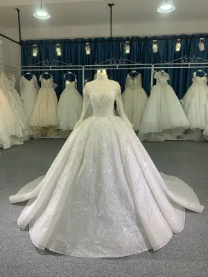 BYG luxury glitter long sleeves wedding dress