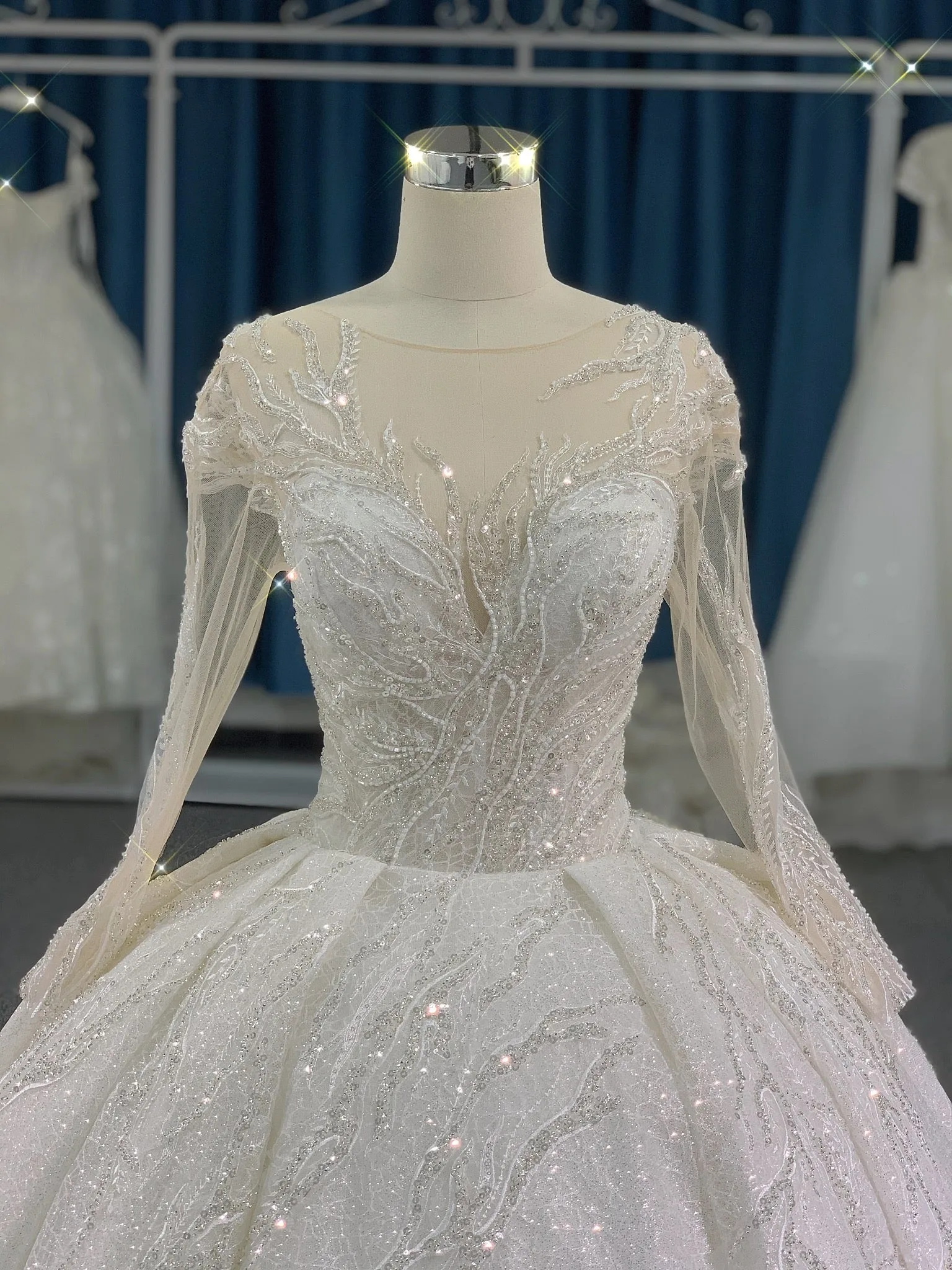 BYG luxury glitter long sleeves wedding dress