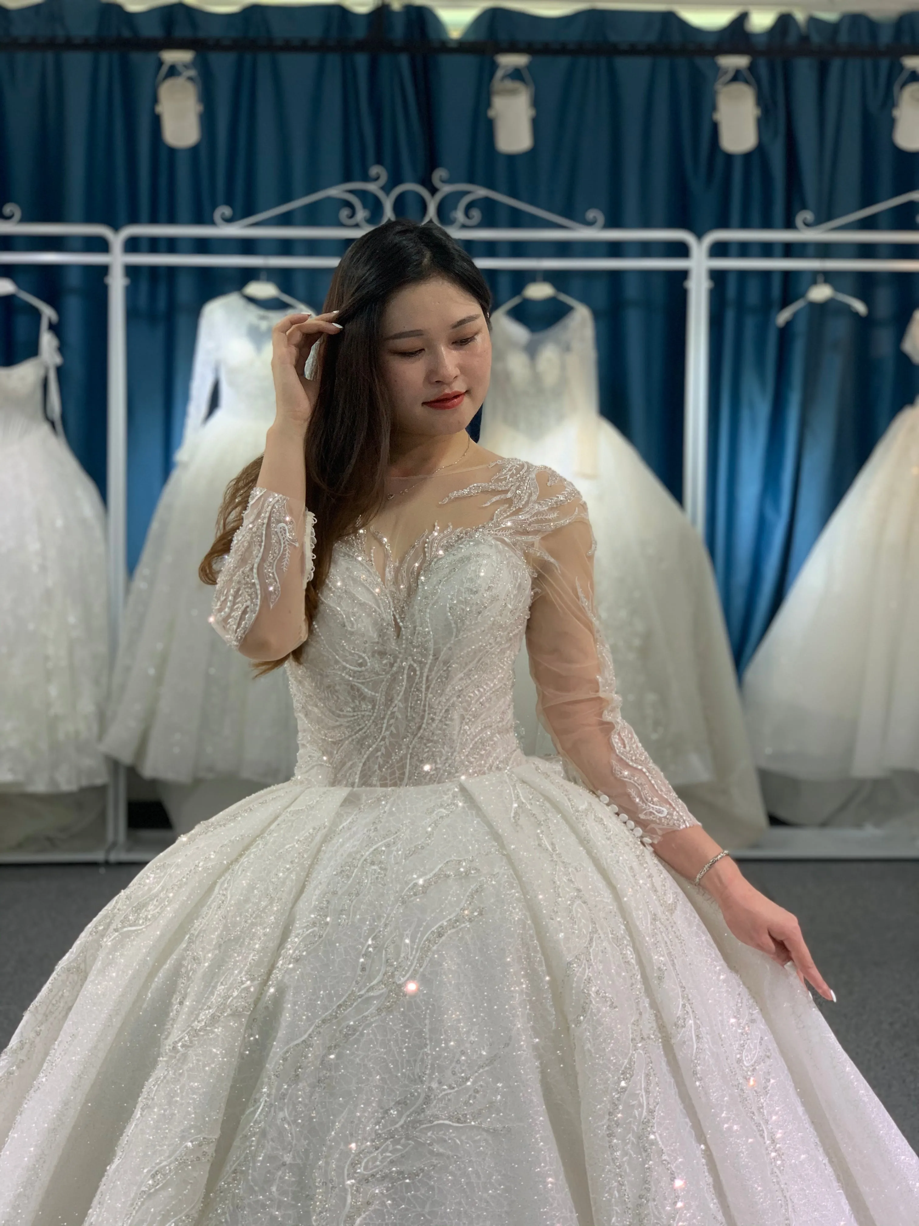 BYG luxury glitter long sleeves wedding dress