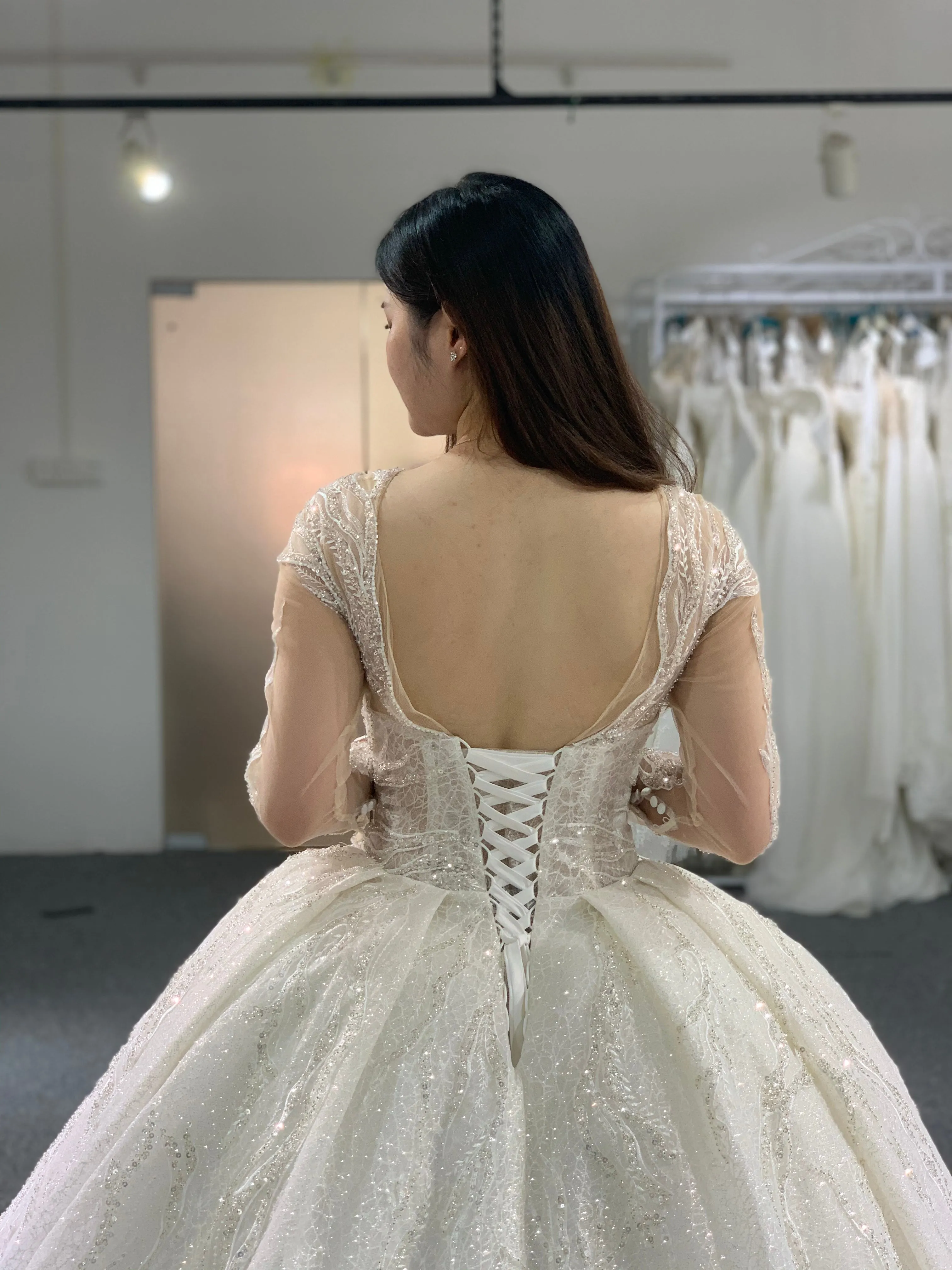 BYG luxury glitter long sleeves wedding dress