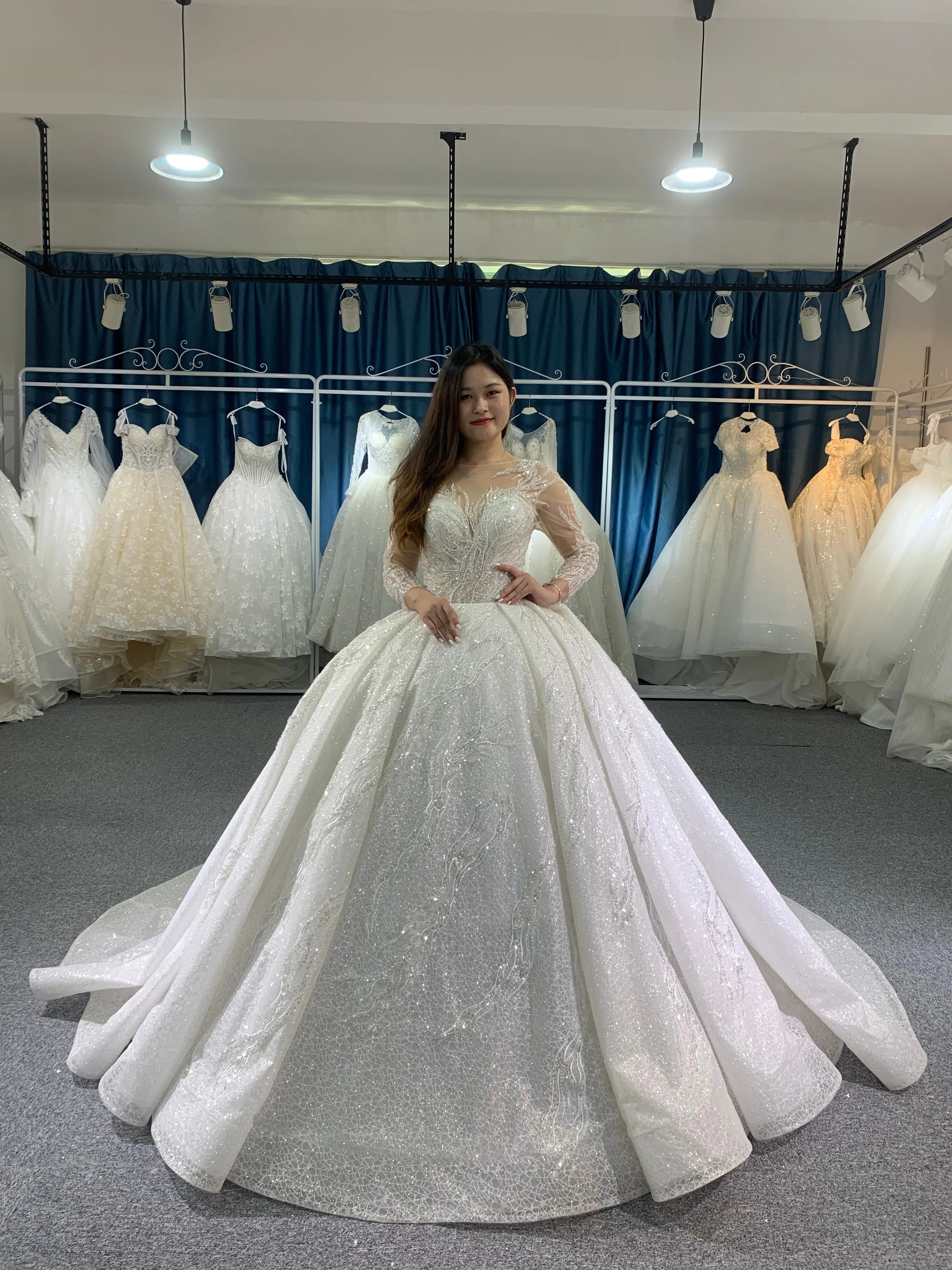 BYG luxury glitter long sleeves wedding dress