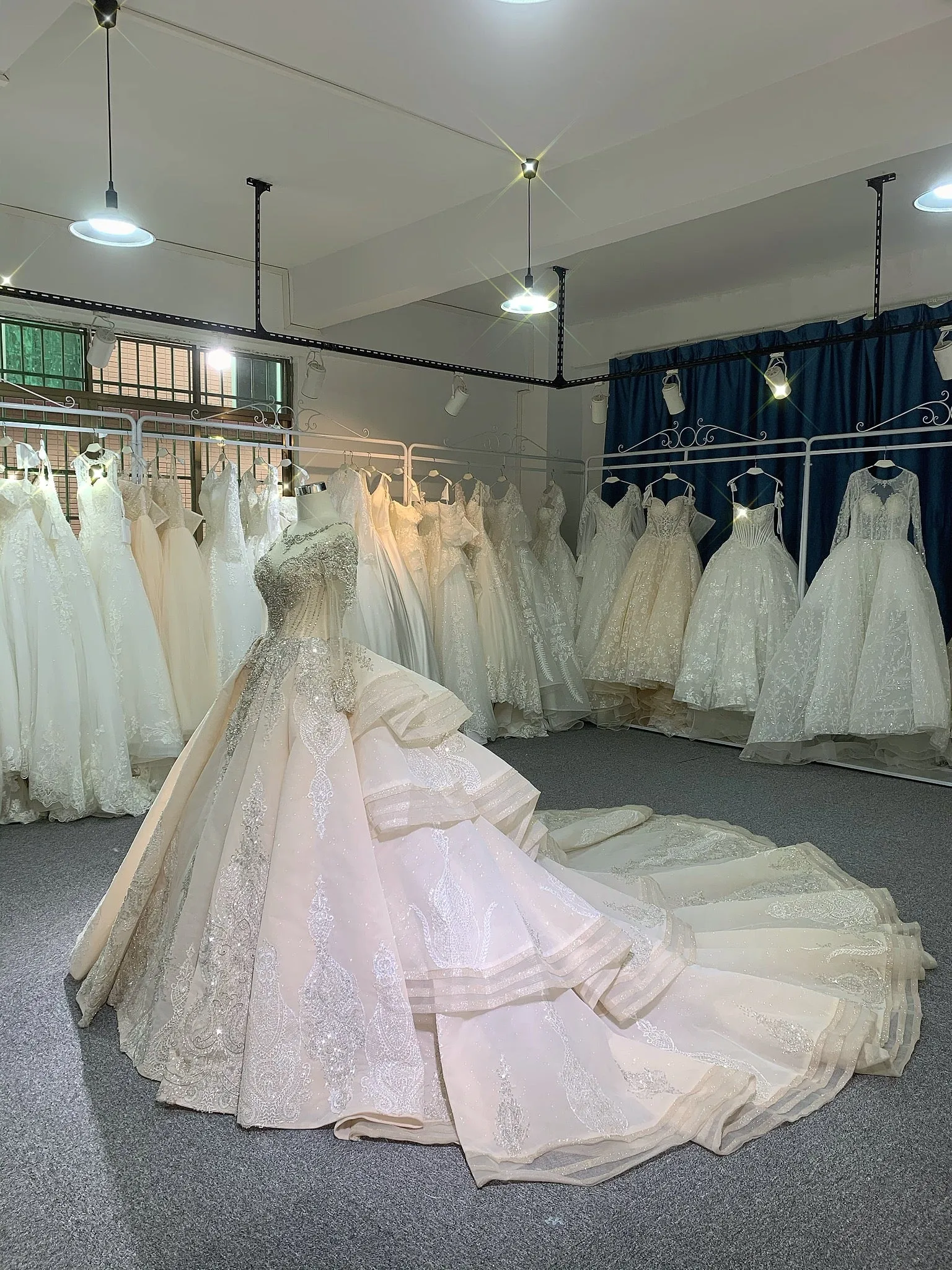 BYG luxury stunning heavy beadings wedding dress with cathedral train