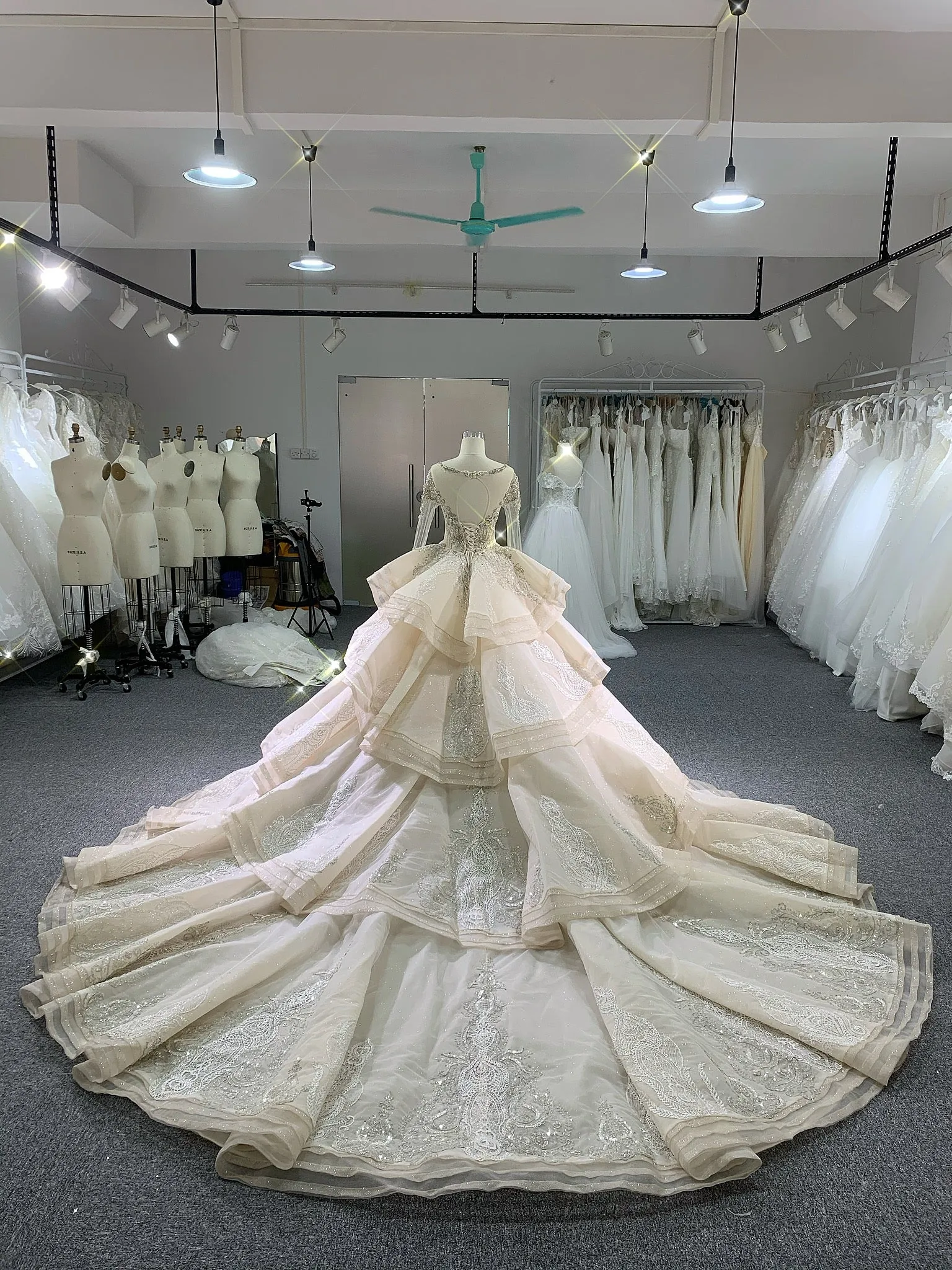 BYG luxury stunning heavy beadings wedding dress with cathedral train