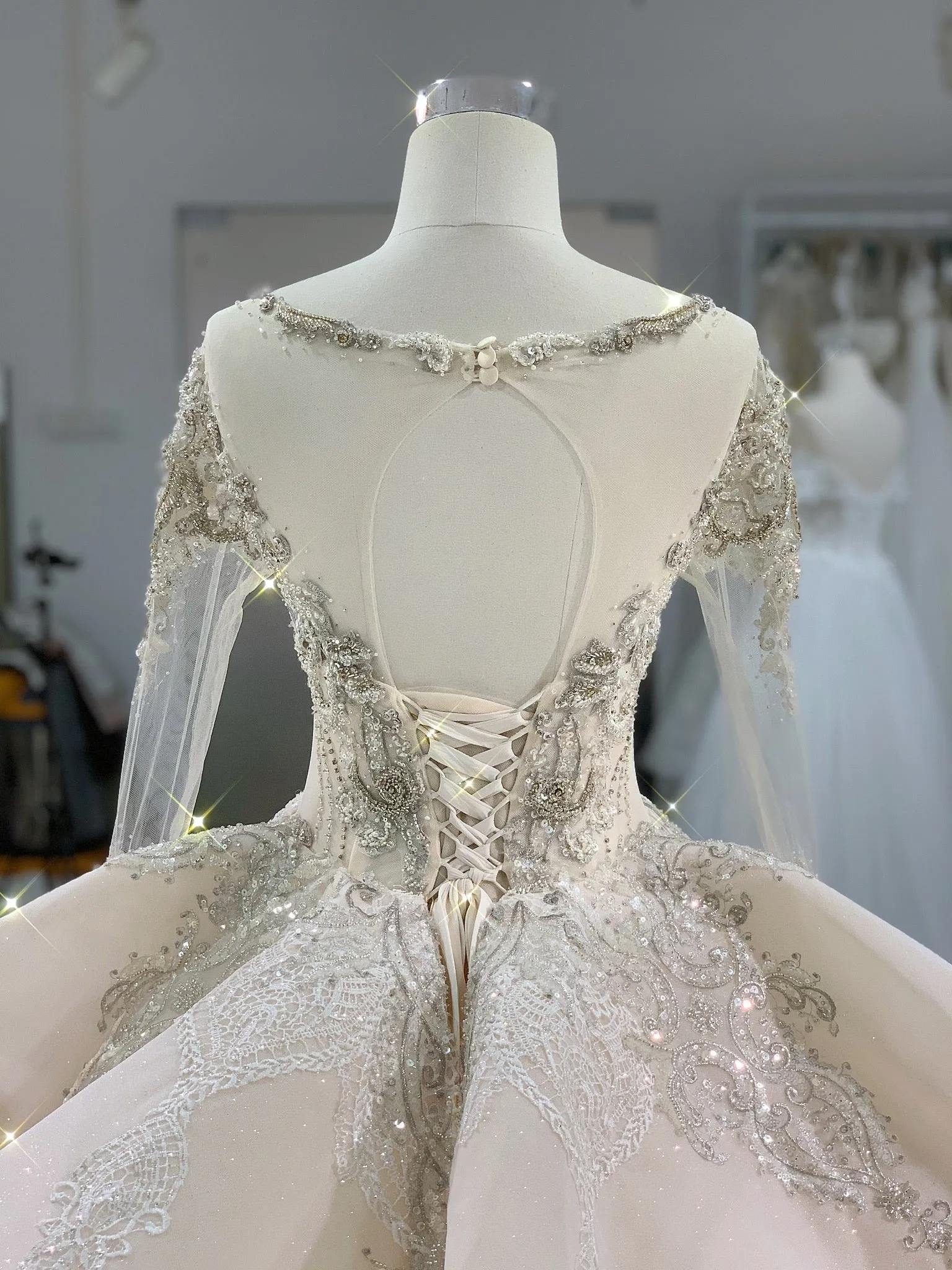 BYG luxury stunning heavy beadings wedding dress with cathedral train