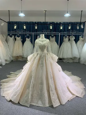 BYG luxury stunning heavy beadings wedding dress with cathedral train