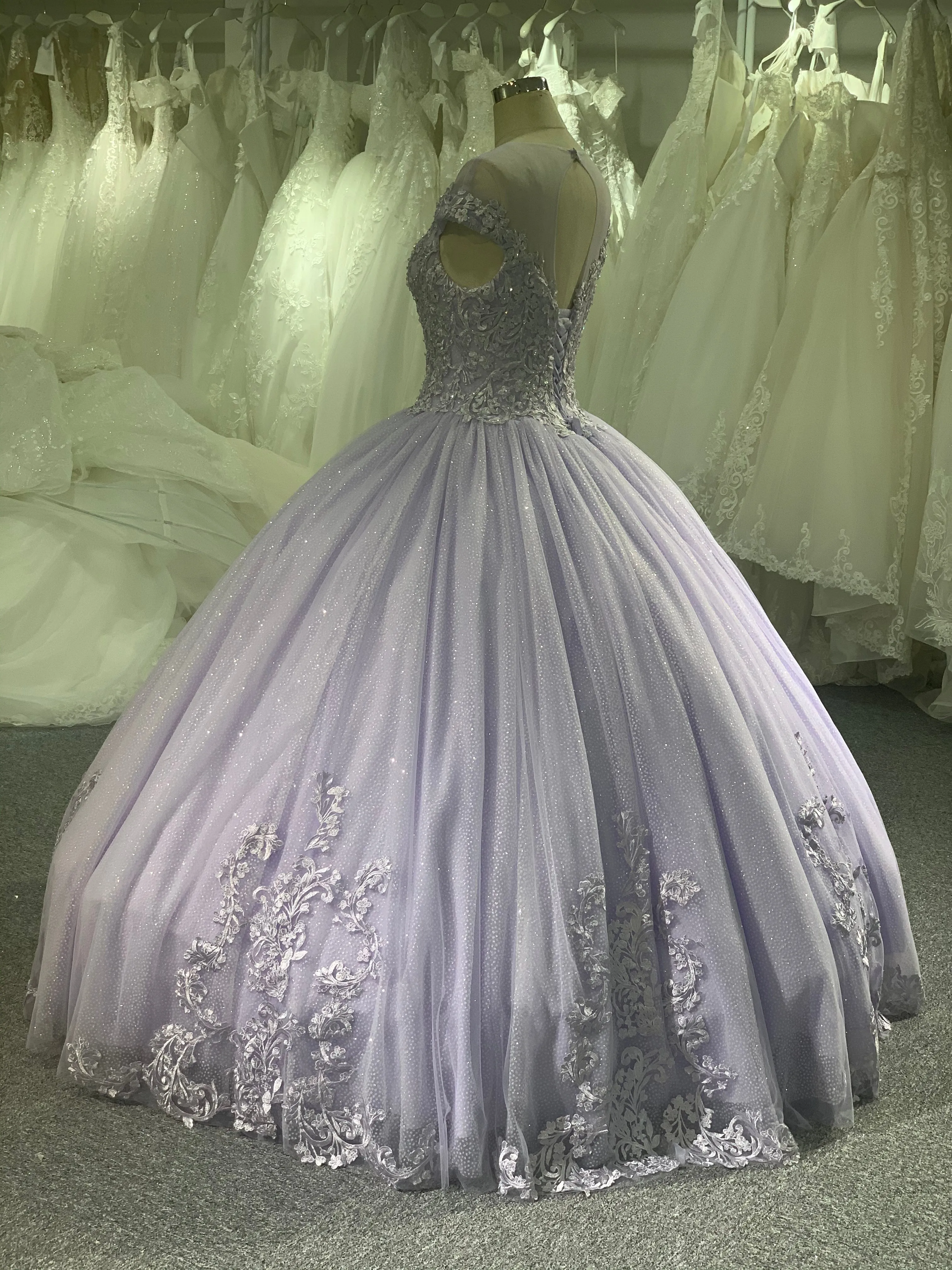 BYG off the shoulder wedding dress in purple