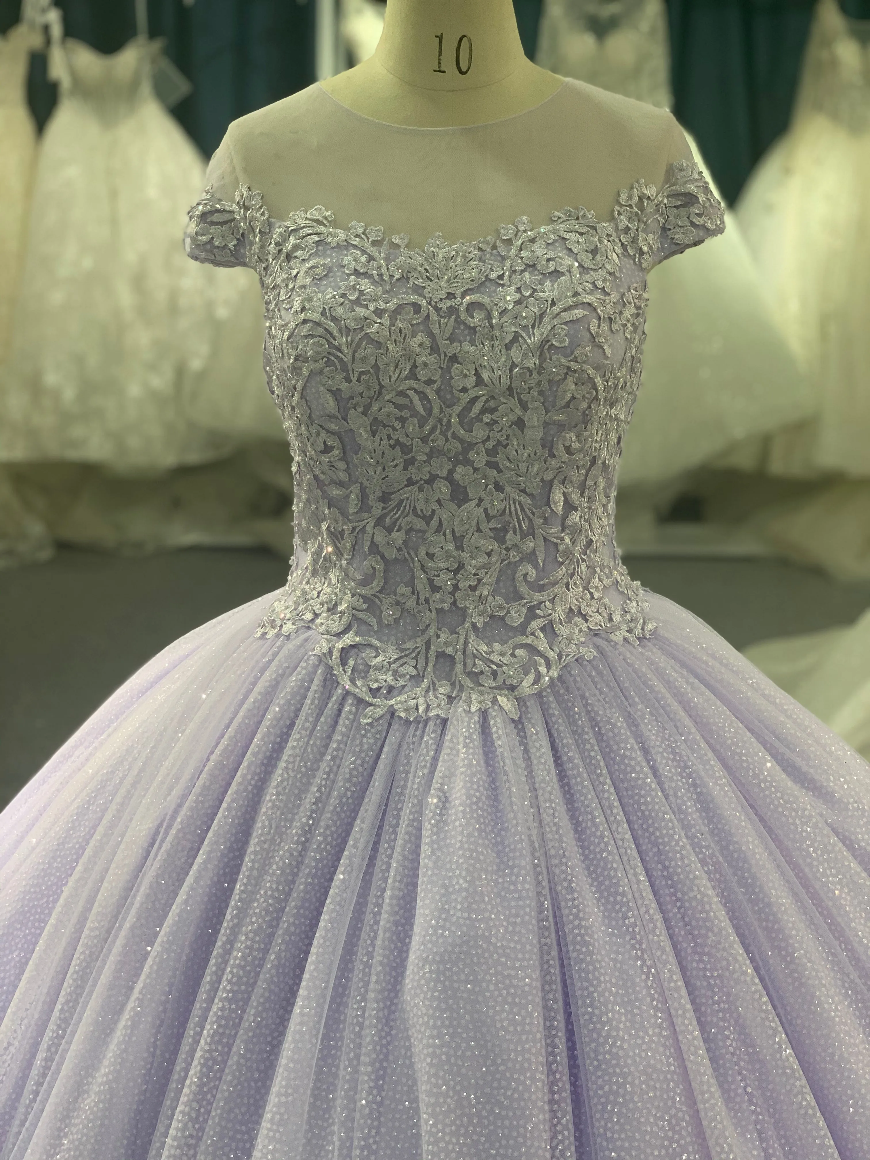 BYG off the shoulder wedding dress in purple