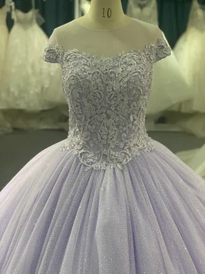 BYG off the shoulder wedding dress in purple