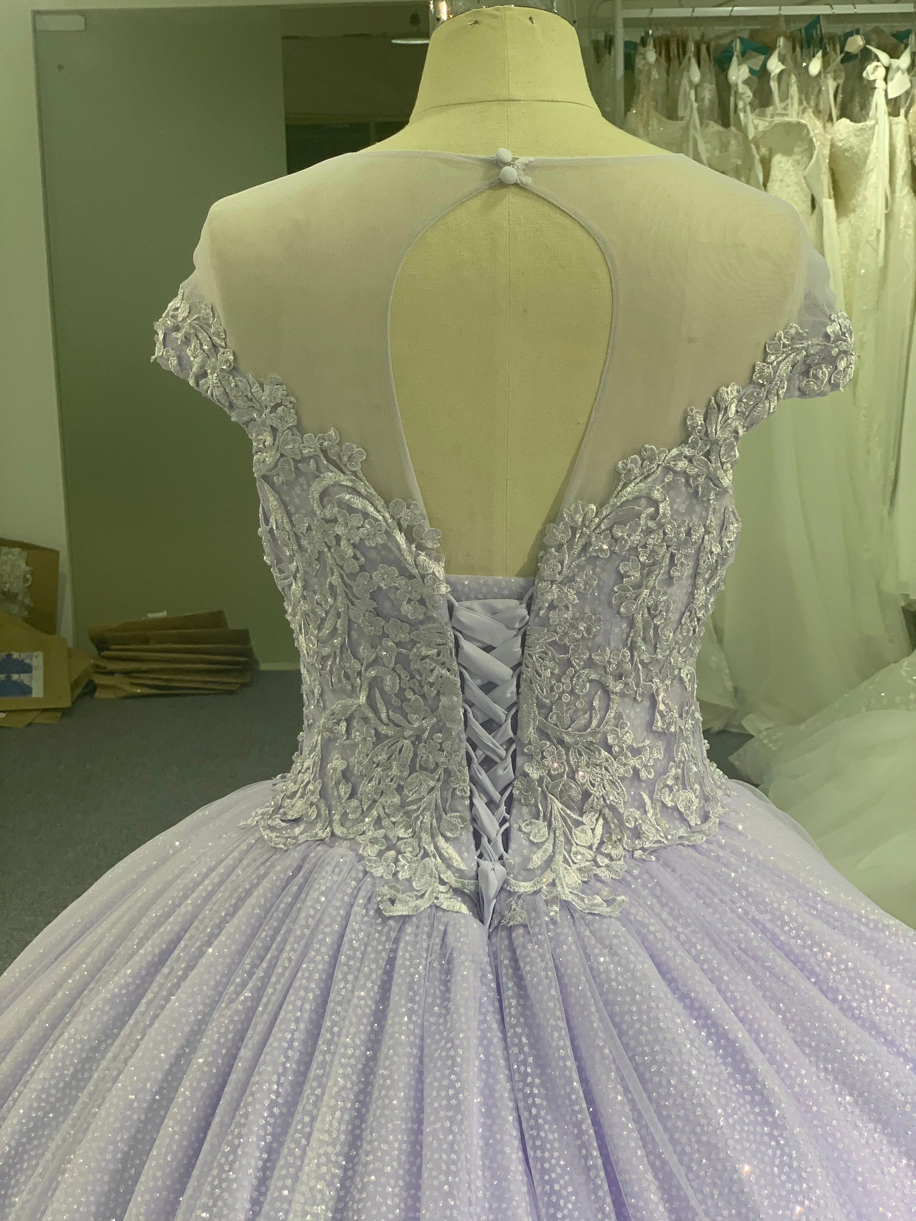 BYG off the shoulder wedding dress in purple