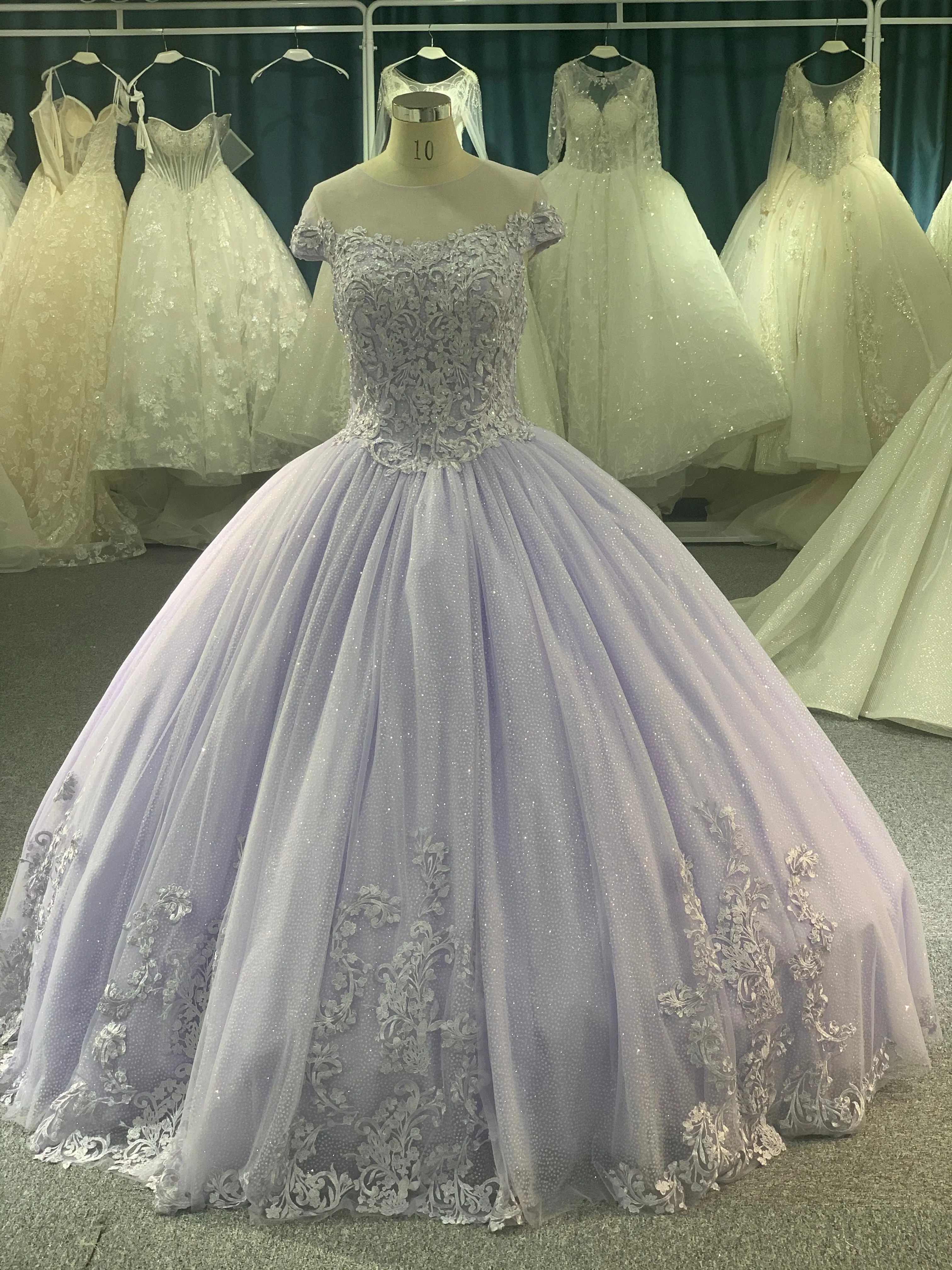 BYG off the shoulder wedding dress in purple