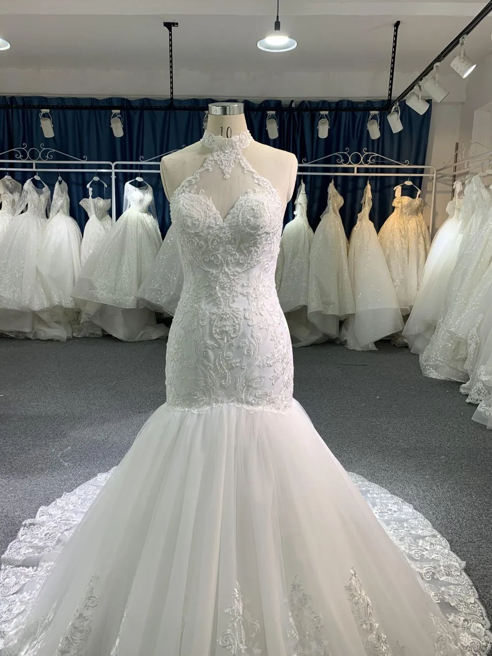 #C-002 Spaghetti strap Marmaid Wedding Dress With Semi-Cathedral