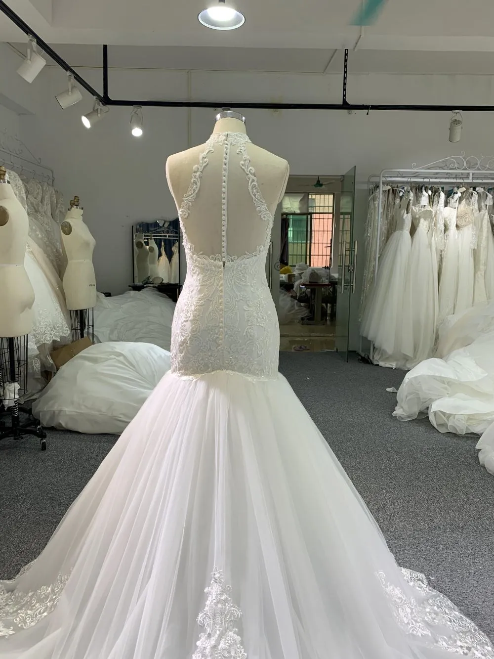 #C-002 Spaghetti strap Marmaid Wedding Dress With Semi-Cathedral