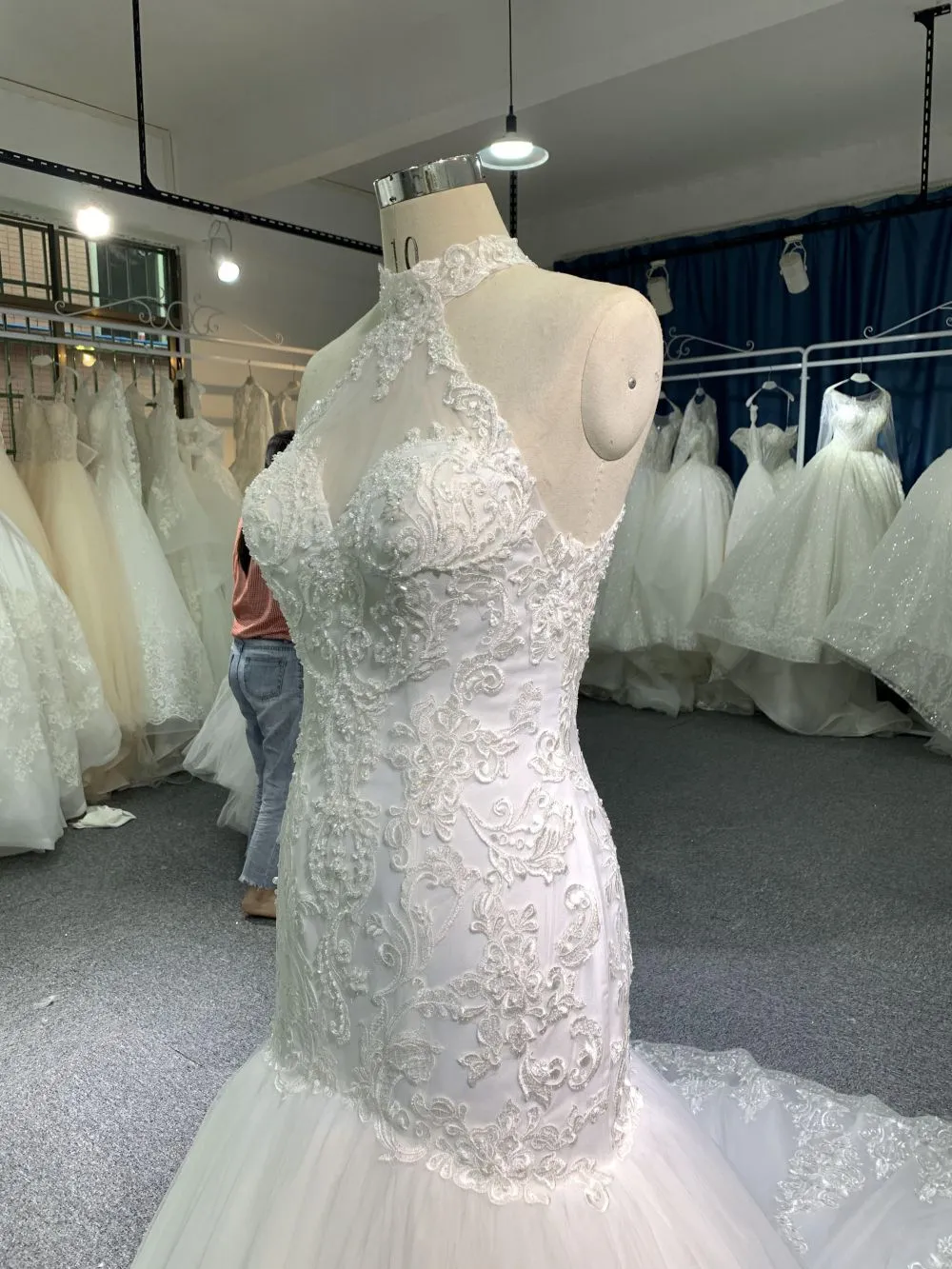 #C-002 Spaghetti strap Marmaid Wedding Dress With Semi-Cathedral