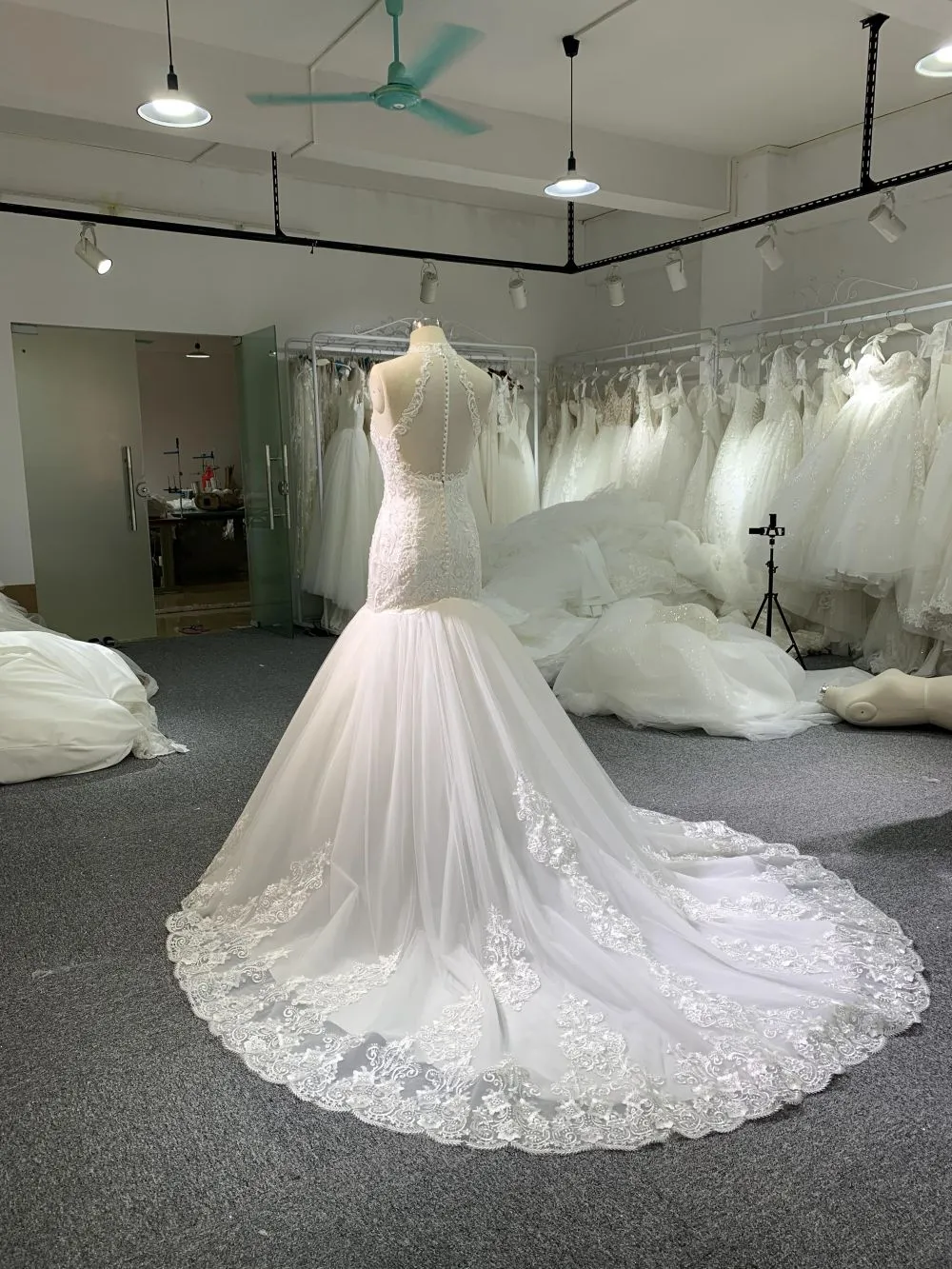#C-002 Spaghetti strap Marmaid Wedding Dress With Semi-Cathedral