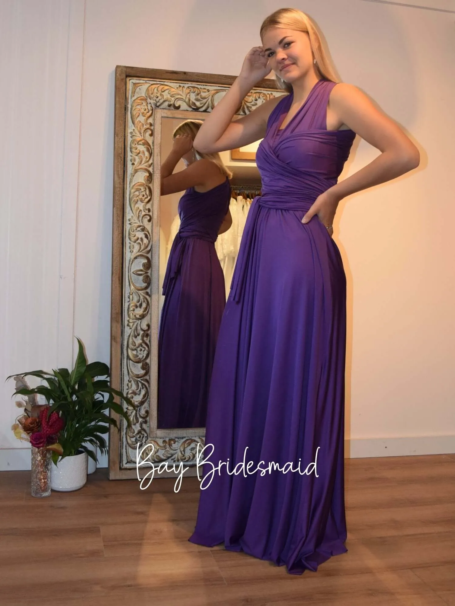 Cadbury Purple Convertible Infinity bridesmaid dress Express NZ wide