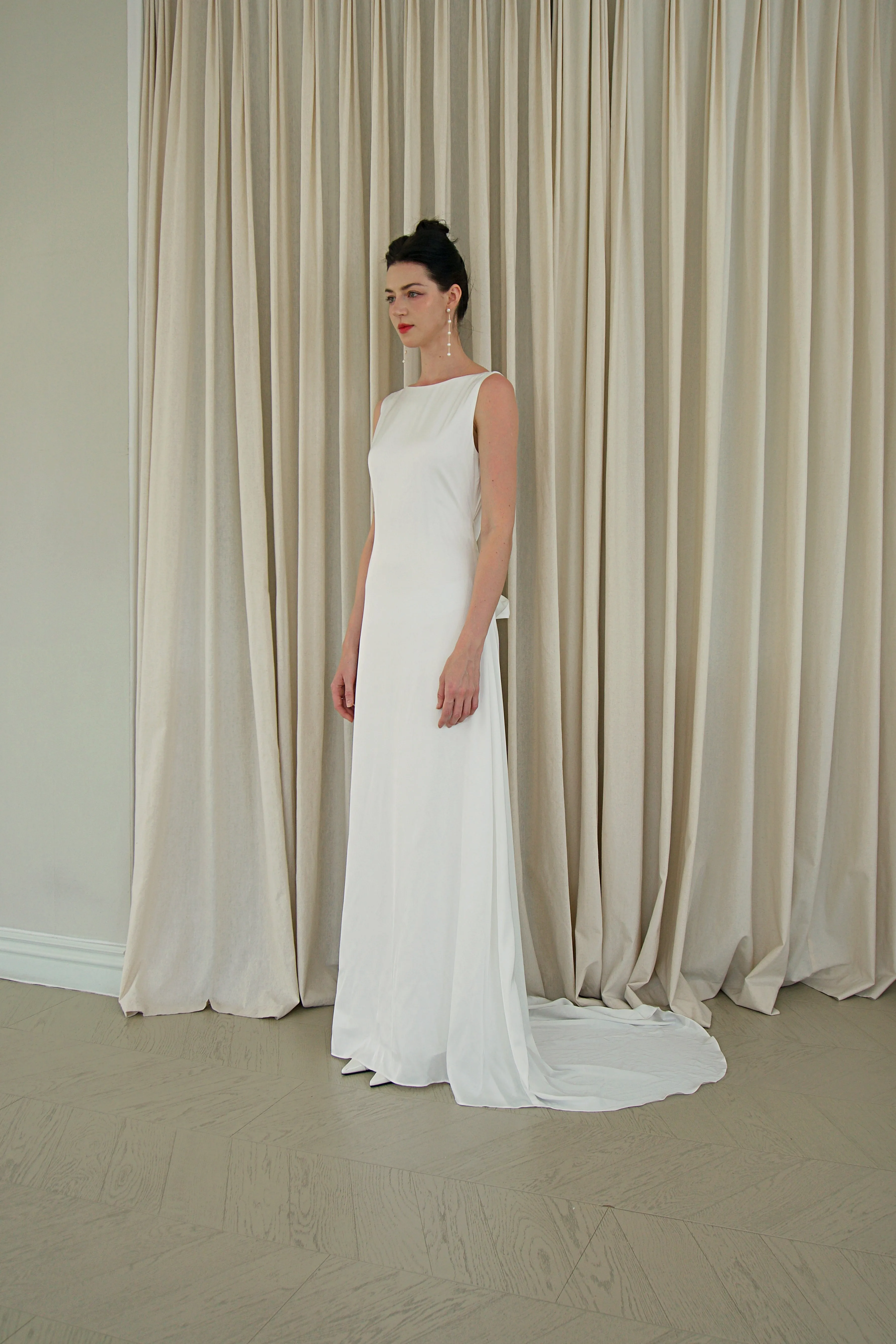 Camelia Boatneck Open Back Gown
