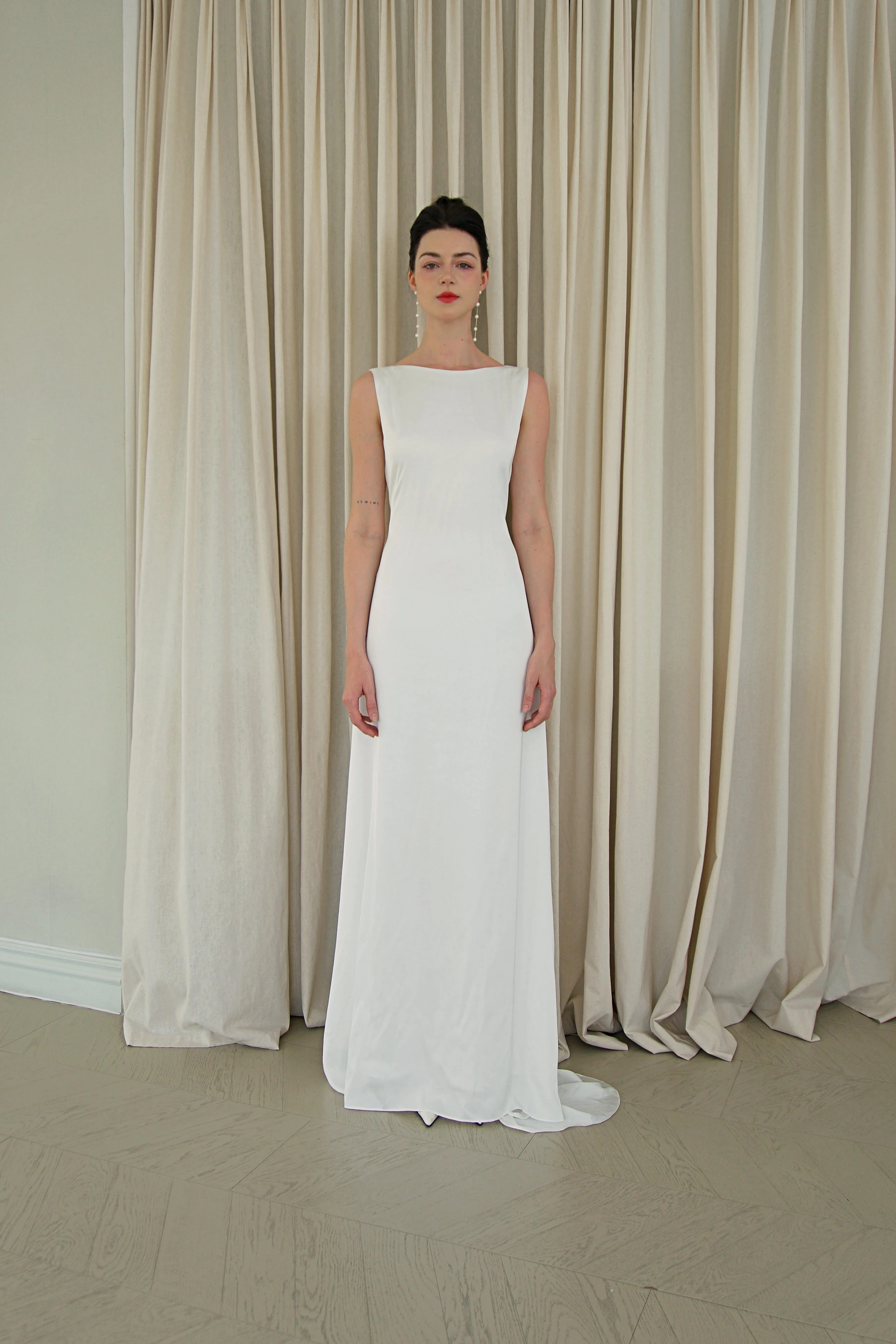 Camelia Boatneck Open Back Gown