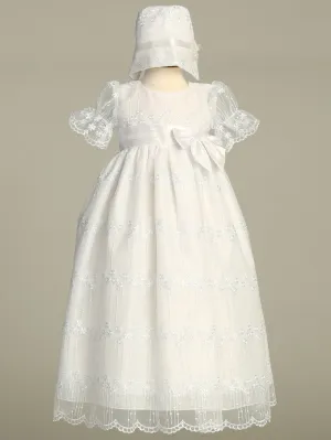 Camila Embroidered Tulle Baptism Gown and Bonnet